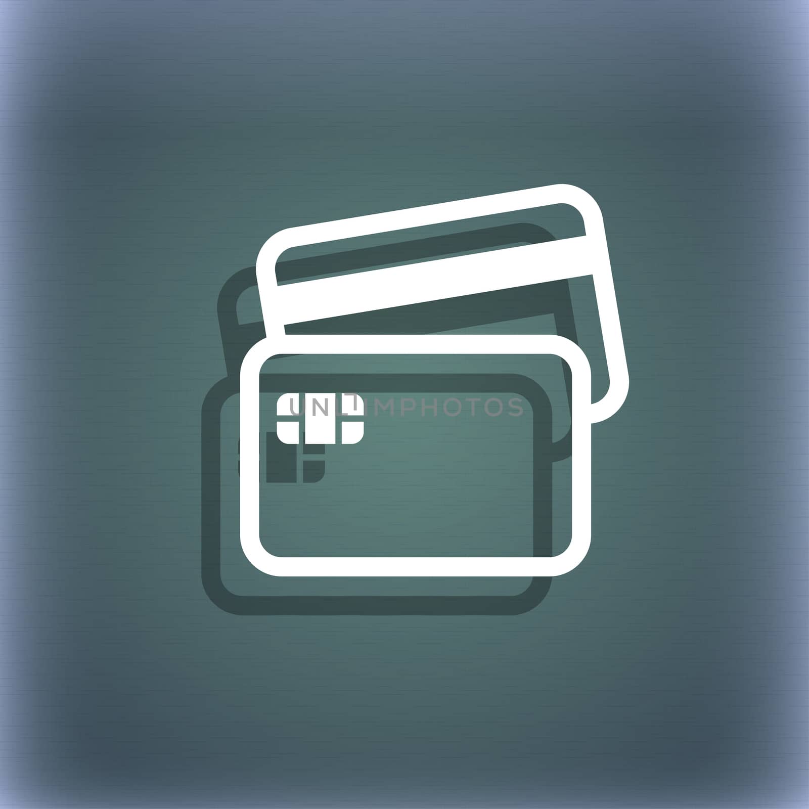 Credit card icon symbol on the blue-green abstract background with shadow and space for your text.  by serhii_lohvyniuk