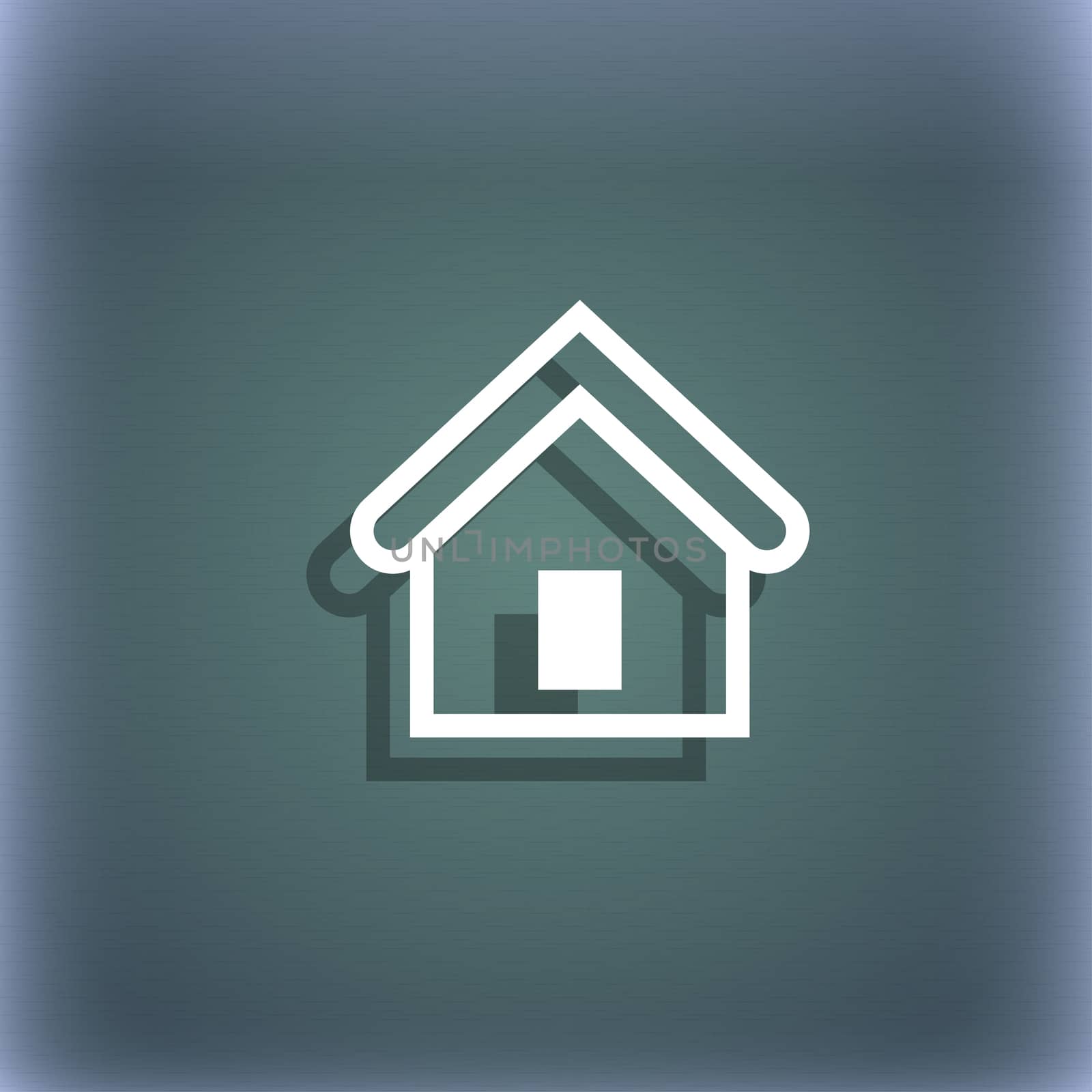 House icon symbol on the blue-green abstract background with shadow and space for your text.  by serhii_lohvyniuk