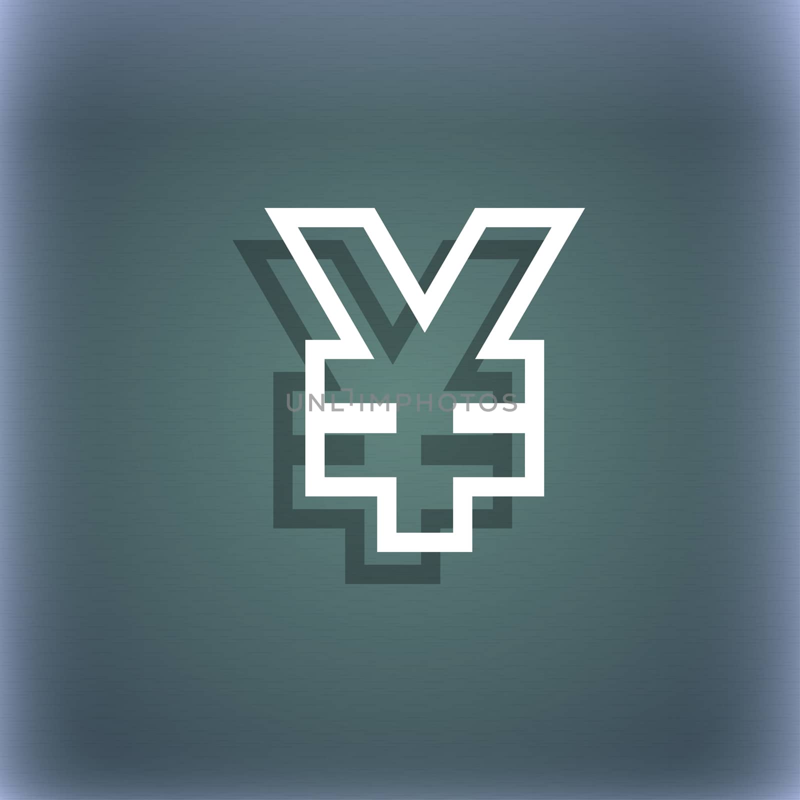 Yen JPY icon symbol on the blue-green abstract background with shadow and space for your text.  by serhii_lohvyniuk