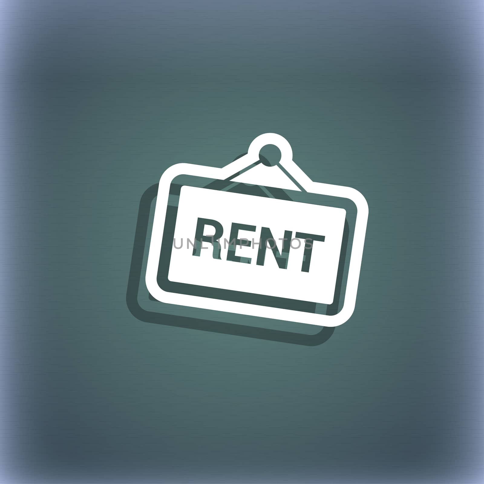 Rent icon symbol on the blue-green abstract background with shadow and space for your text.  by serhii_lohvyniuk