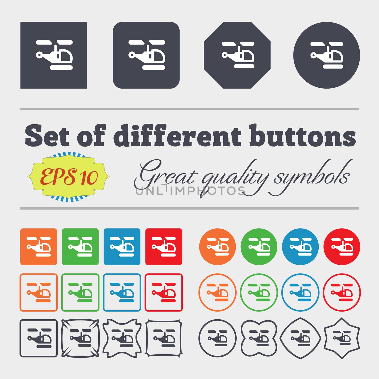 Helicopter icon sign Big set of colorful, diverse, high-quality buttons.  by serhii_lohvyniuk