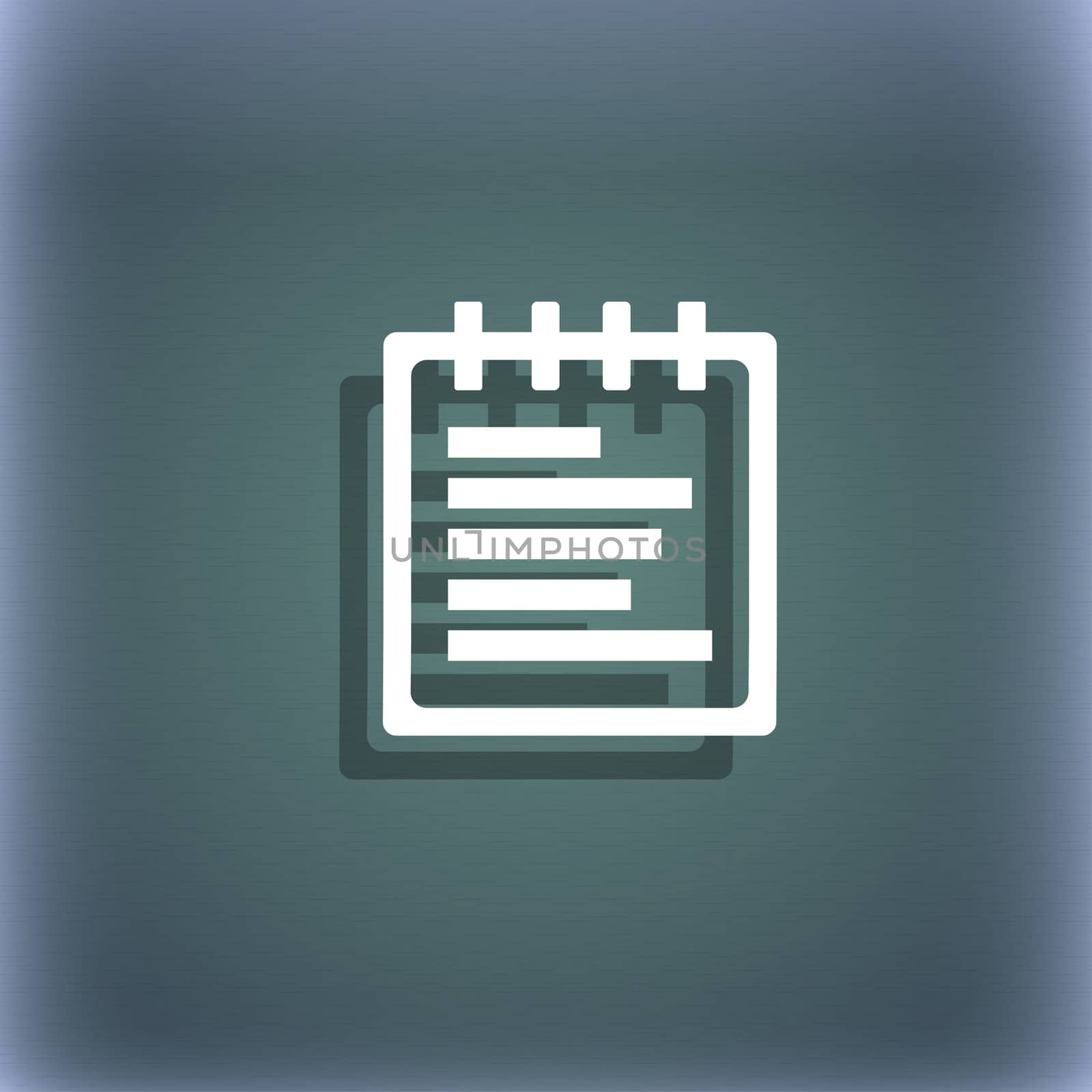 Notepad icon symbol on the blue-green abstract background with shadow and space for your text. illustration