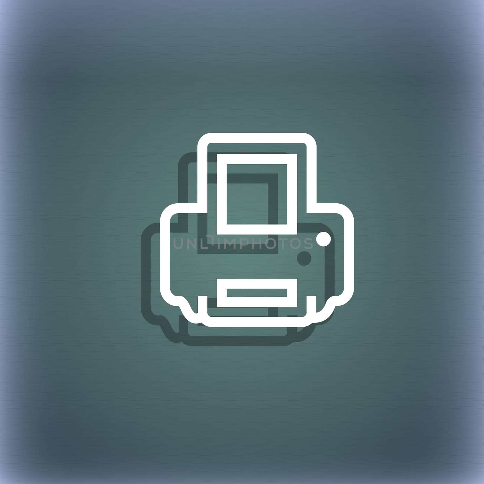 Printing icon symbol on the blue-green abstract background with shadow and space for your text. illustration