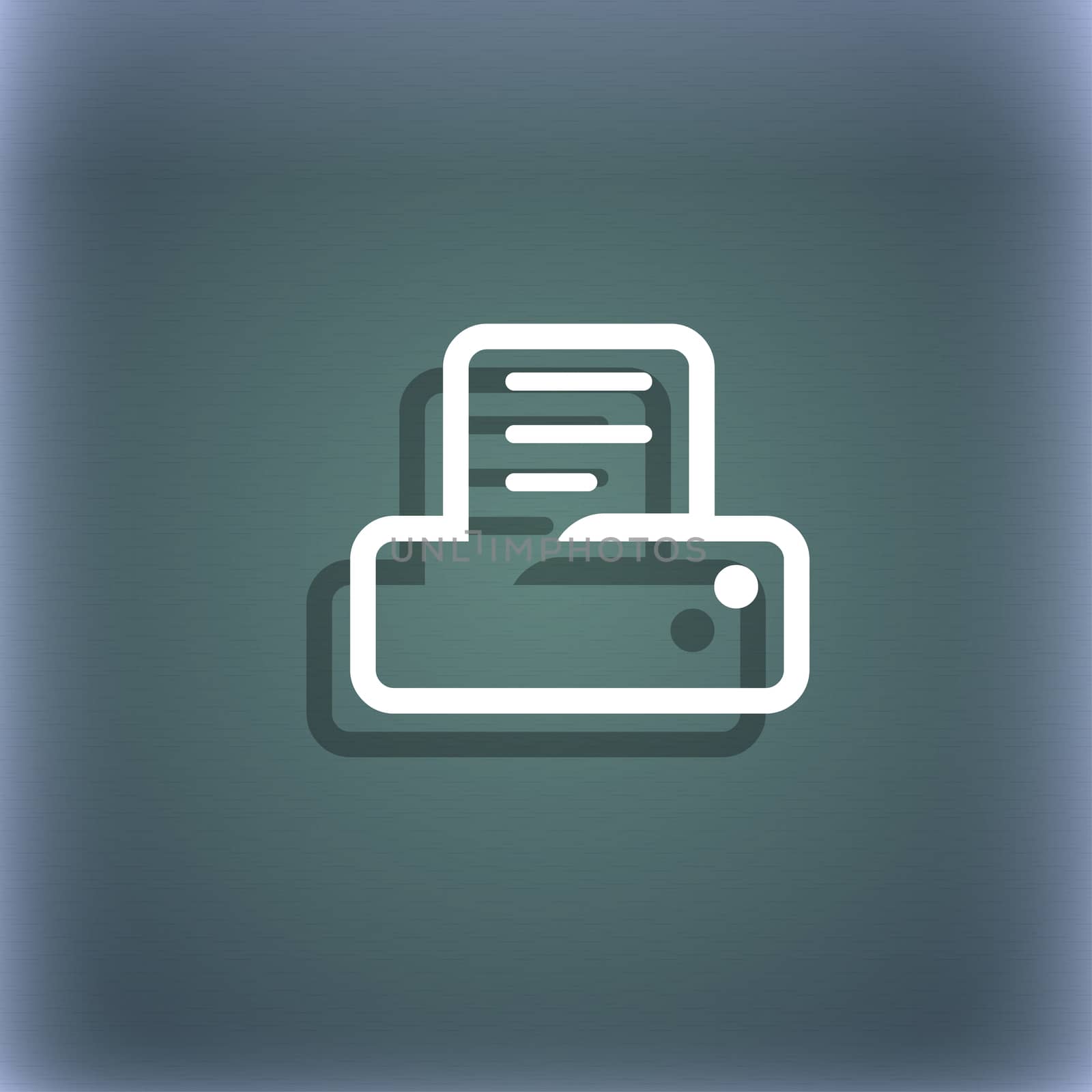 Printing icon symbol on the blue-green abstract background with shadow and space for your text. illustration
