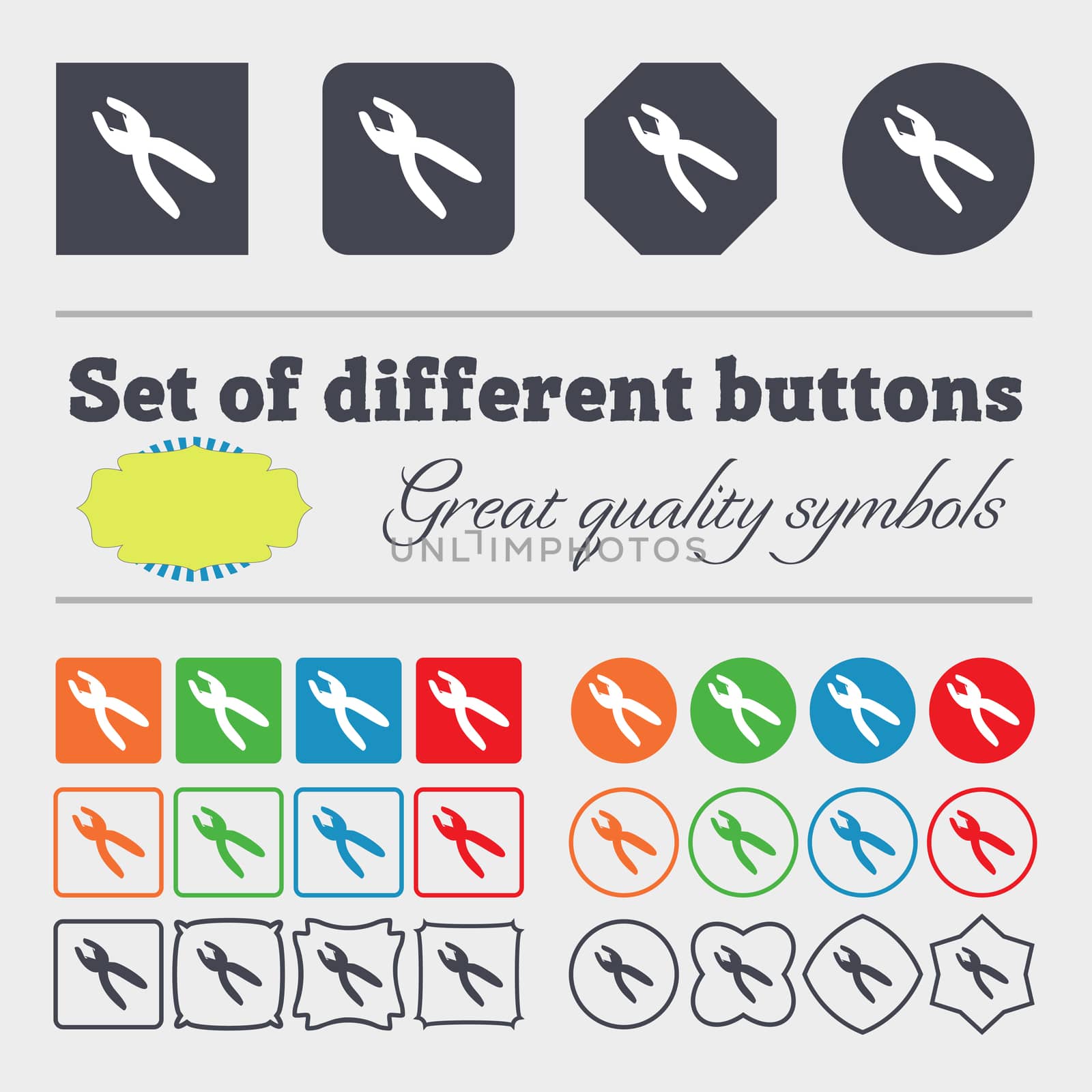 pliers icon sign. Big set of colorful, diverse, high-quality buttons. illustration