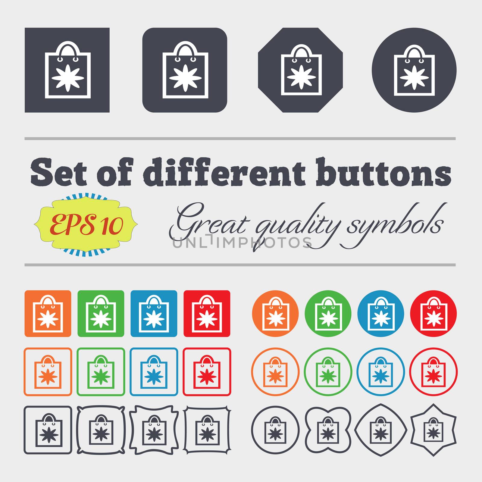 shopping bag icon sign. Big set of colorful, diverse, high-quality buttons.  by serhii_lohvyniuk