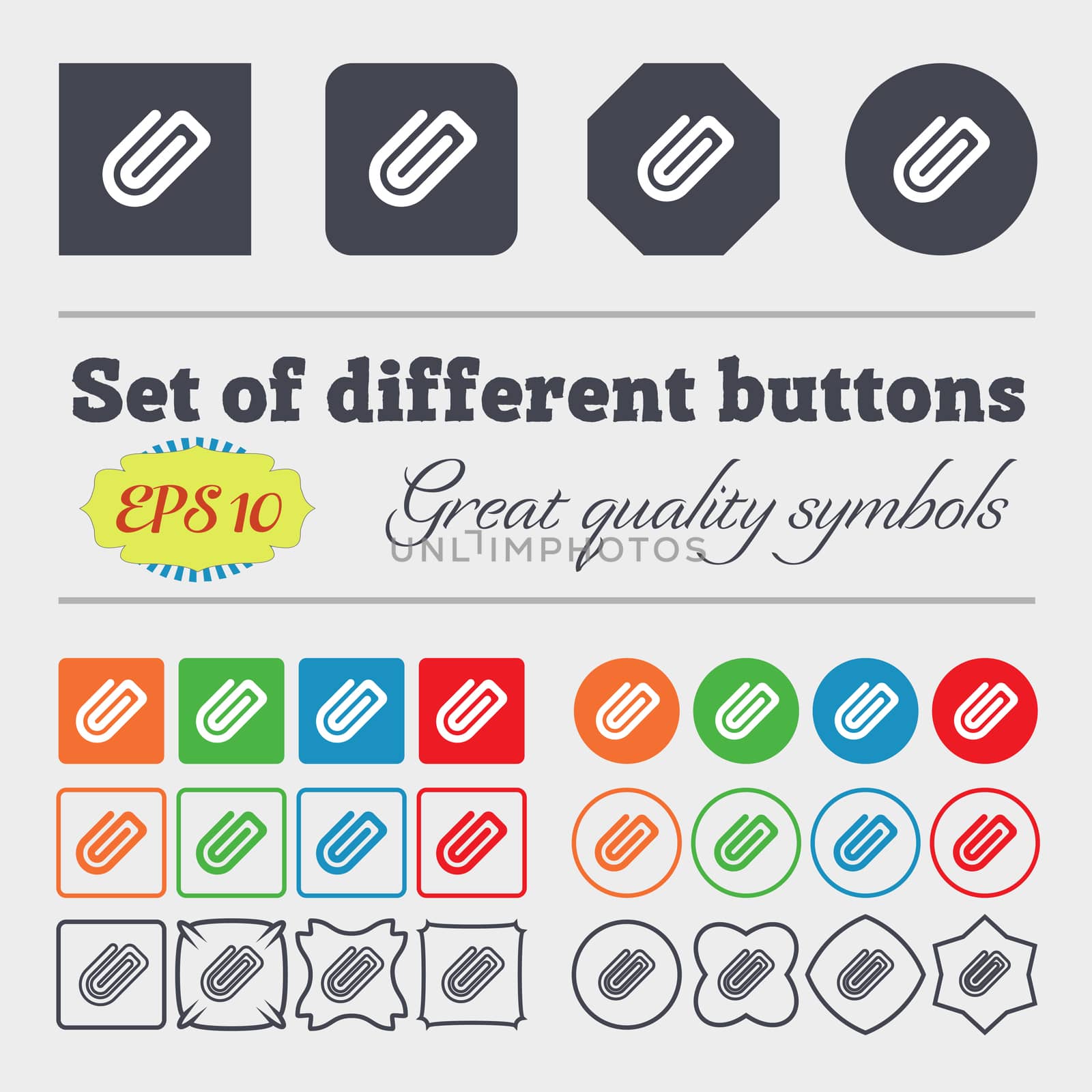 Paper Clip icon sign. Big set of colorful, diverse, high-quality buttons.  by serhii_lohvyniuk