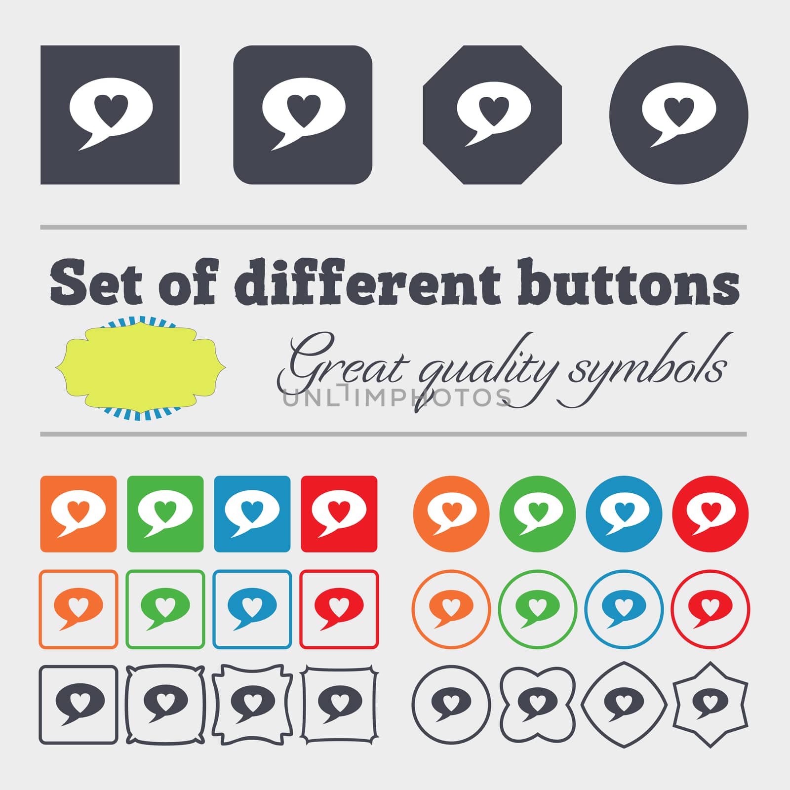 Heart sign icon. Love symbol. Big set of colorful, diverse, high-quality buttons.  by serhii_lohvyniuk