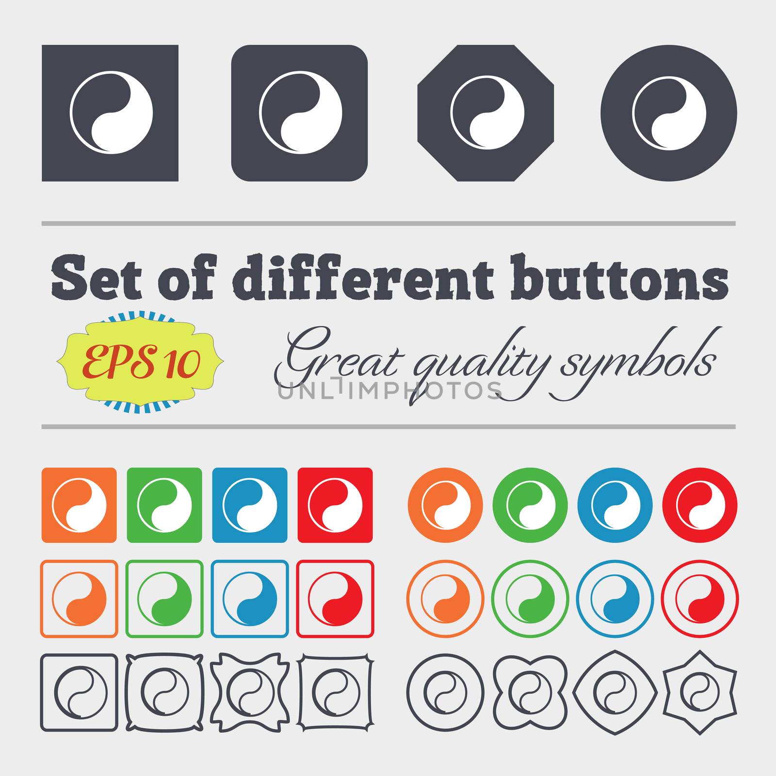 Yin Yang icon sign. Big set of colorful, diverse, high-quality buttons.  by serhii_lohvyniuk