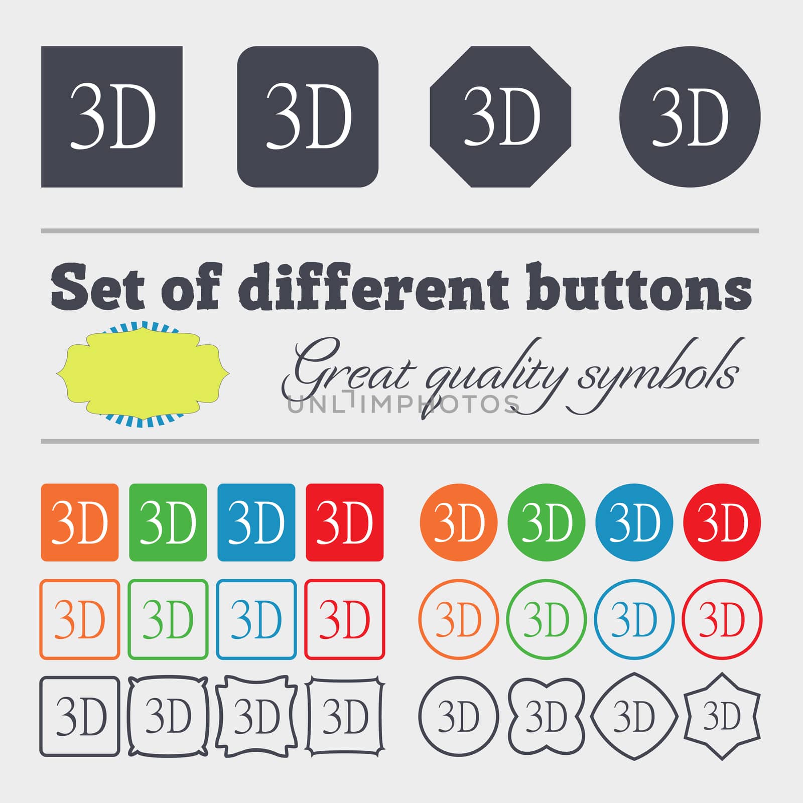 3D sign icon. 3D New technology symbol. Big set of colorful, diverse, high-quality buttons. illustration