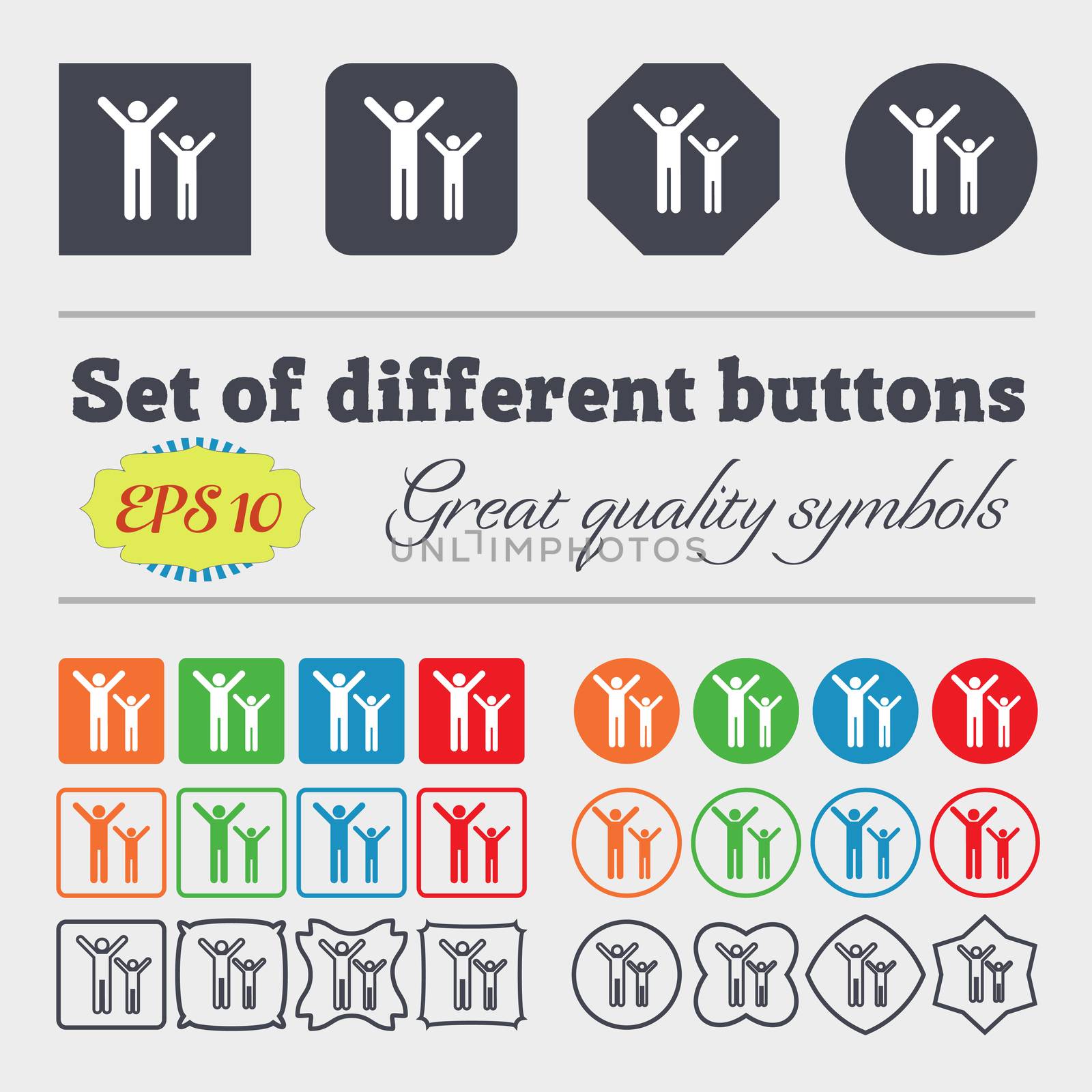 happy family icon sign. Big set of colorful, diverse, high-quality buttons. illustration