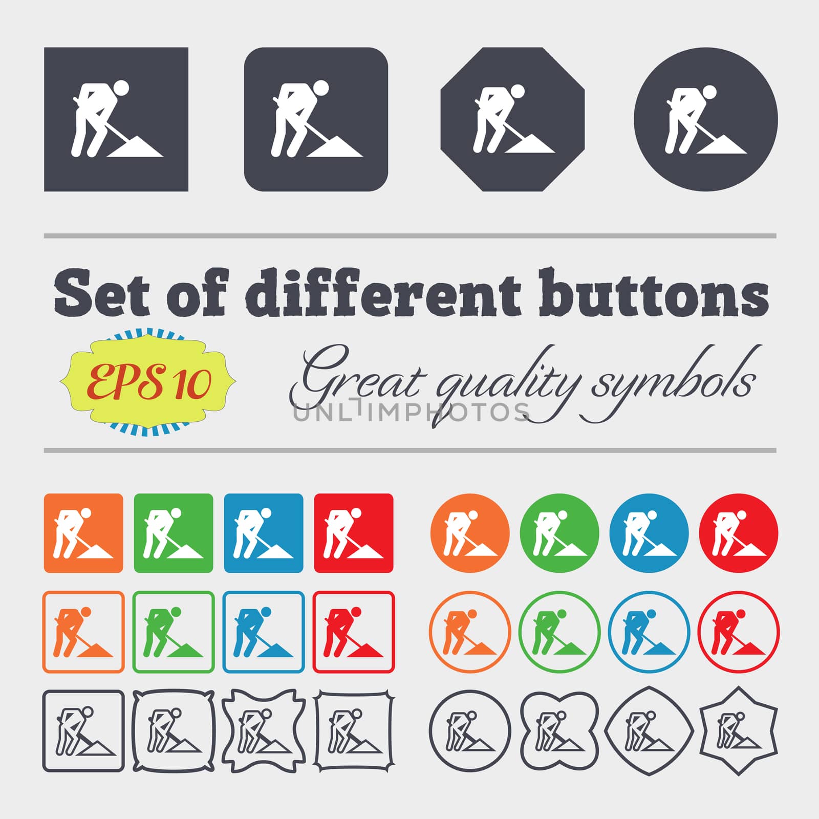 repair of road, construction work icon sign. Big set of colorful, diverse, high-quality buttons. illustration