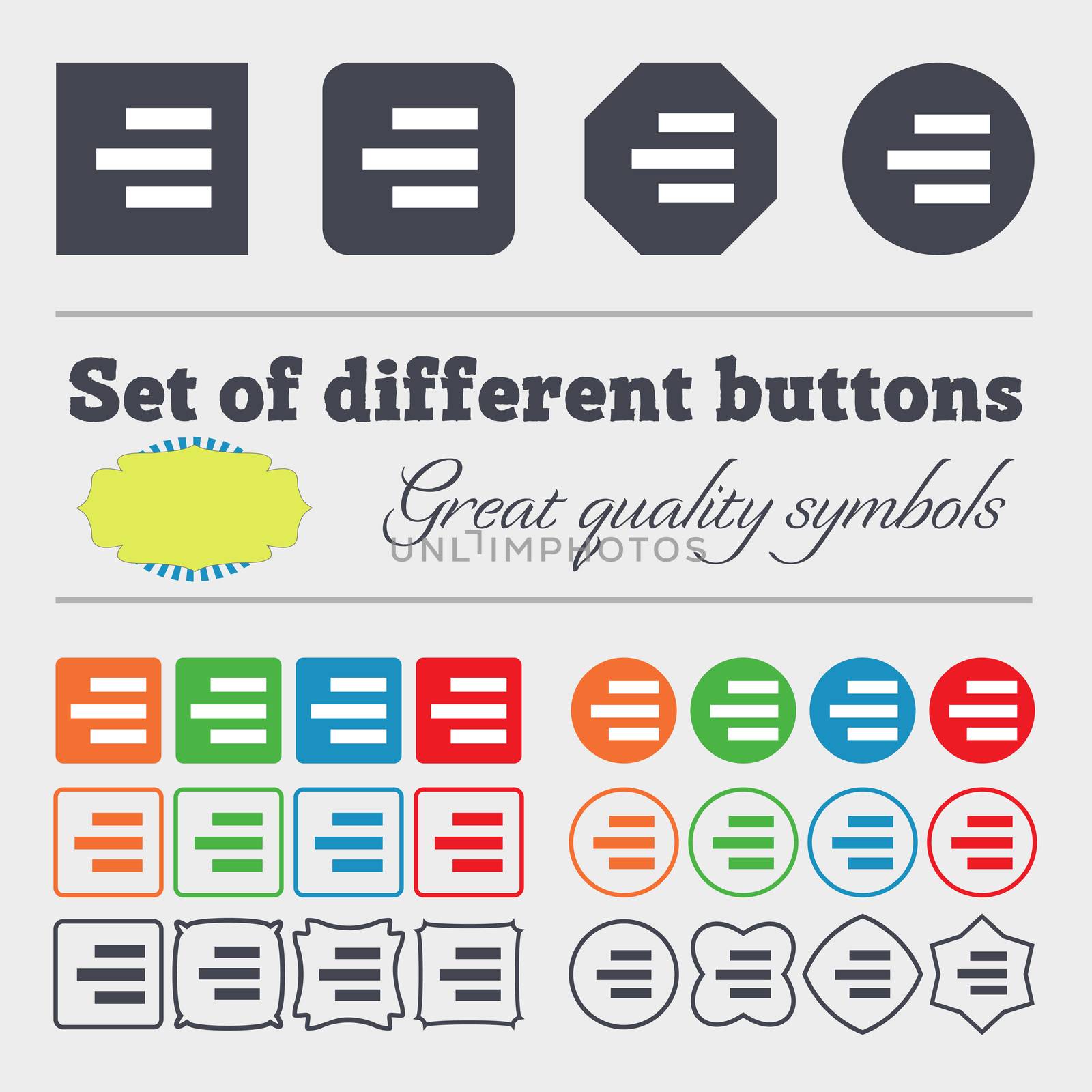 Right-aligned icon sign. Big set of colorful, diverse, high-quality buttons. illustration