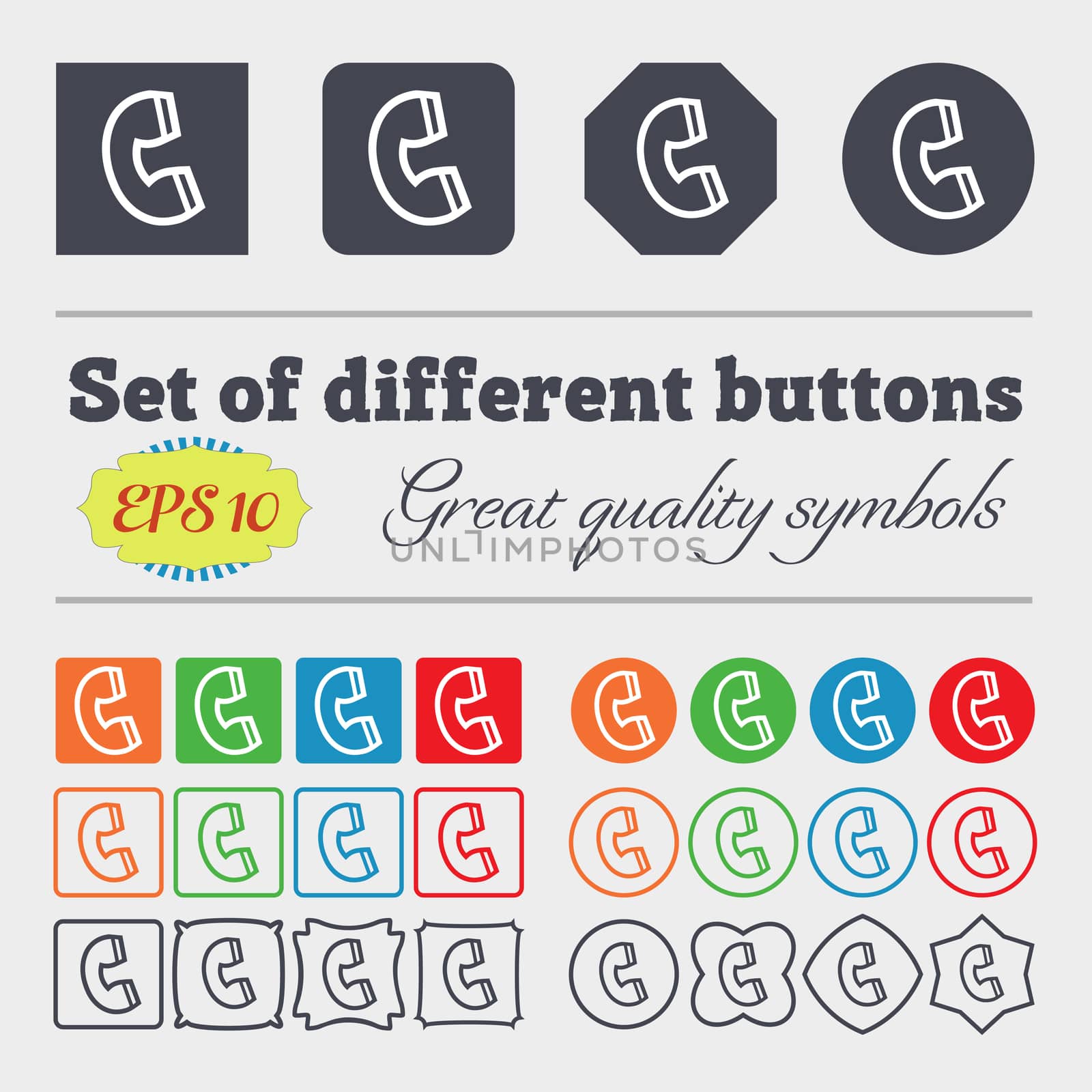 handset icon sign. Big set of colorful, diverse, high-quality buttons. illustration