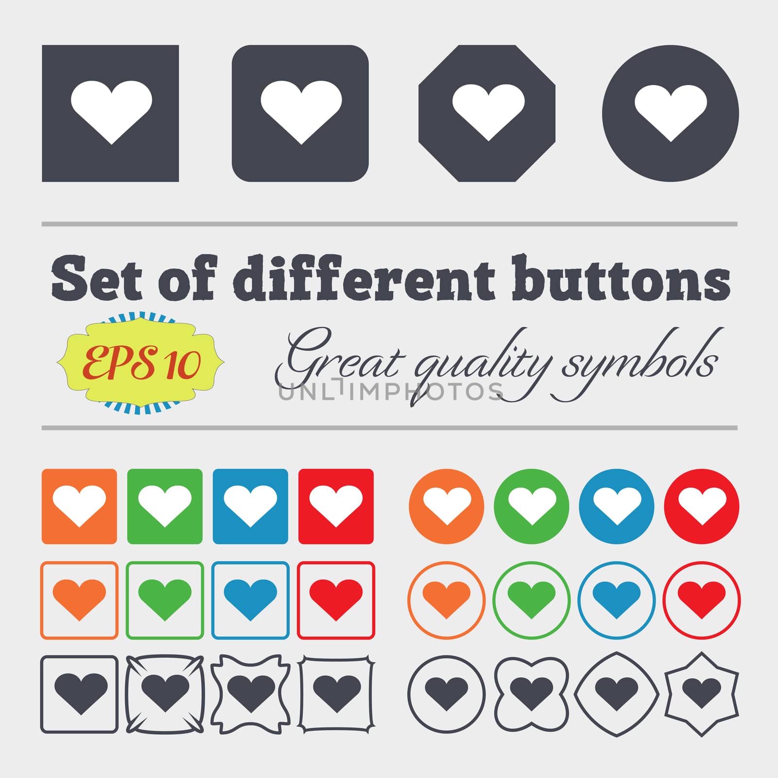 Heart, Love icon sign Big set of colorful, diverse, high-quality buttons. illustration