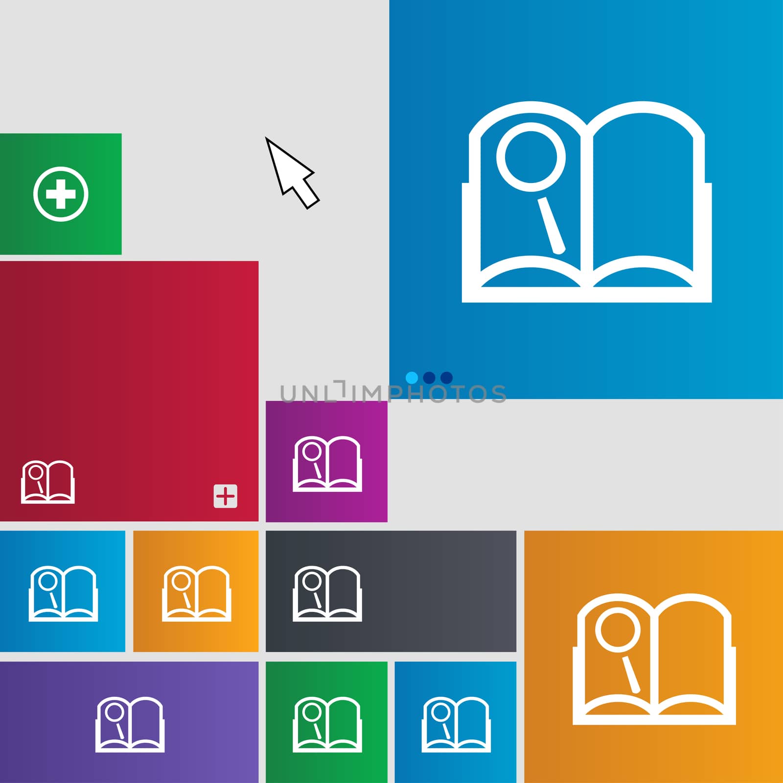 Book sign icon. Open book symbol. Set of colored buttons. illustration