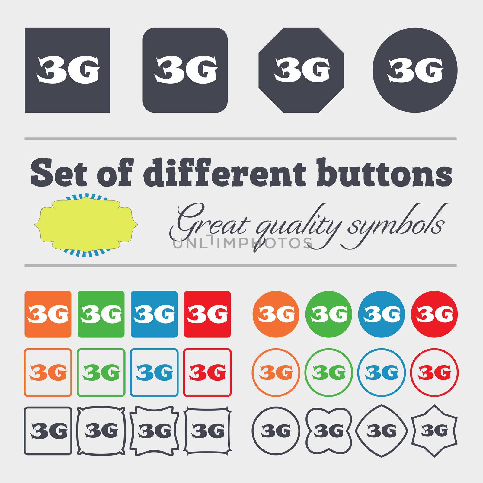 3G sign icon. Mobile telecommunications technology symbol. Big set of colorful, diverse, high-quality buttons. illustration