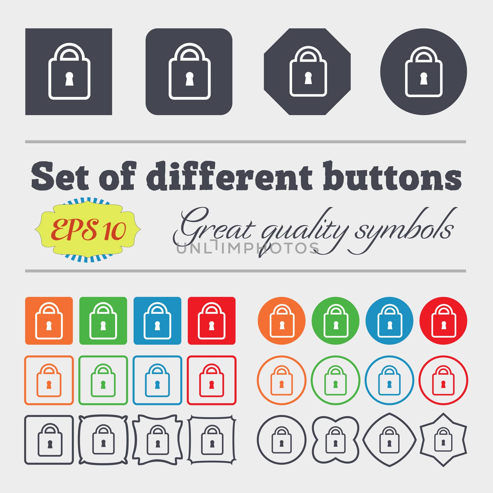Lock icon sign. Big set of colorful, diverse, high-quality buttons.  by serhii_lohvyniuk