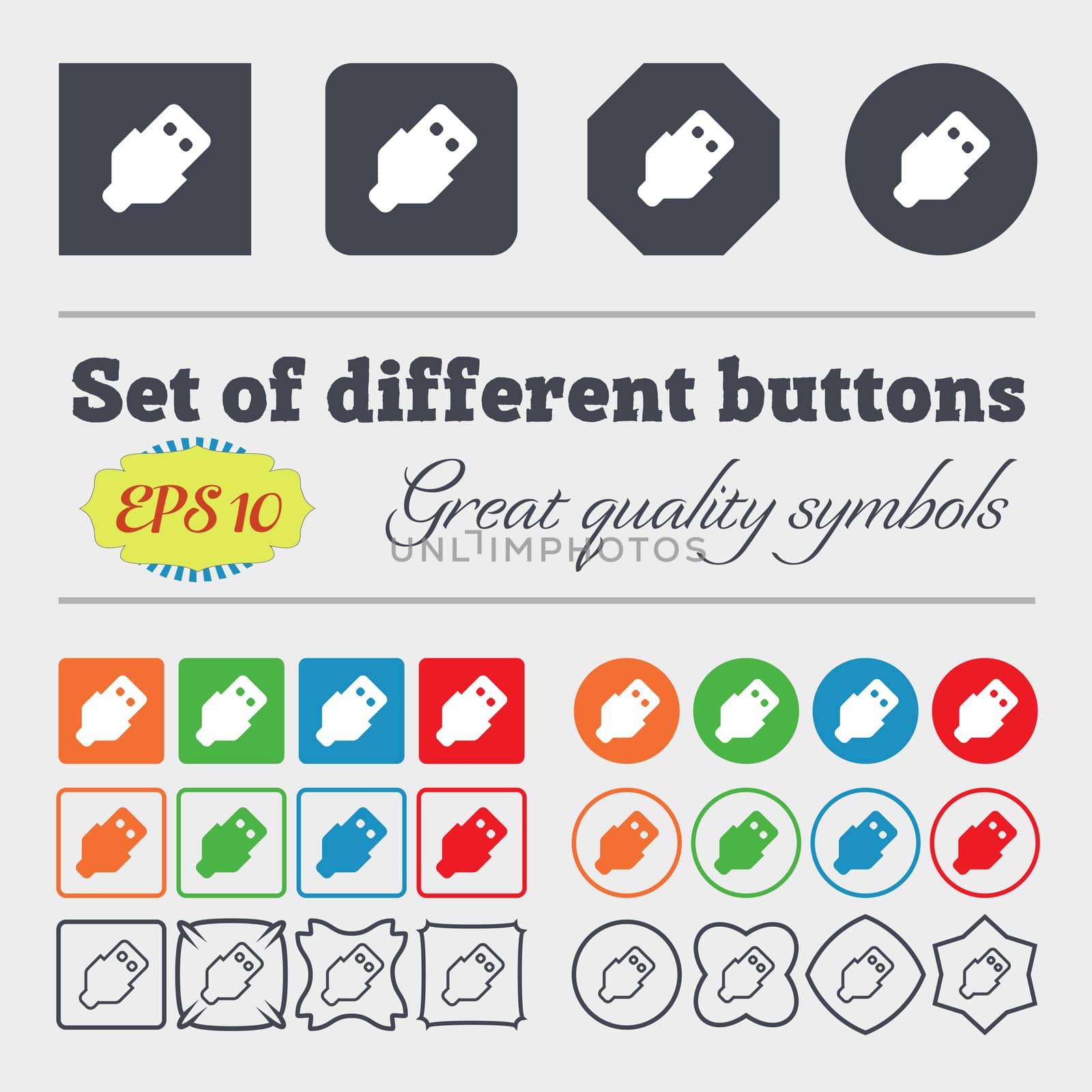 USB icon sign. Big set of colorful, diverse, high-quality buttons. illustration