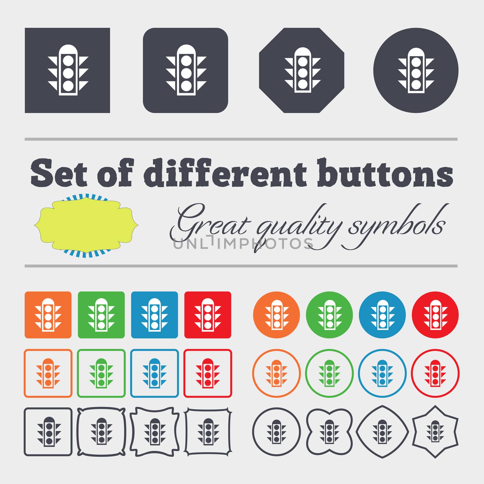 Traffic light signal icon sign. Big set of colorful, diverse, high-quality buttons.  by serhii_lohvyniuk