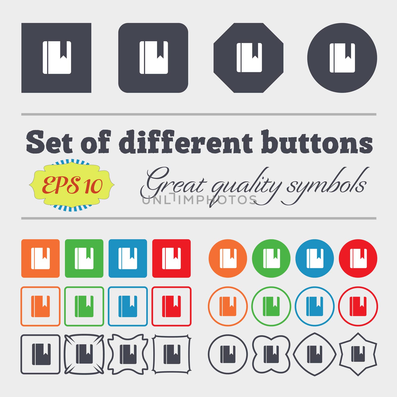 book bookmark icon sign Big set of colorful, diverse, high-quality buttons.  by serhii_lohvyniuk