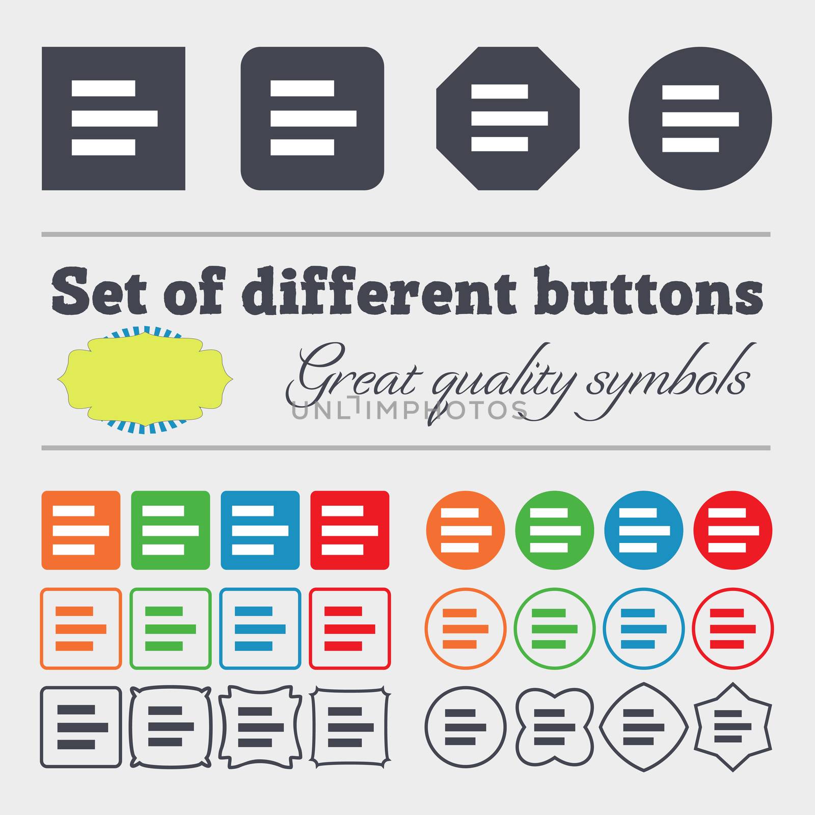 Left-aligned icon sign. Big set of colorful, diverse, high-quality buttons. illustration