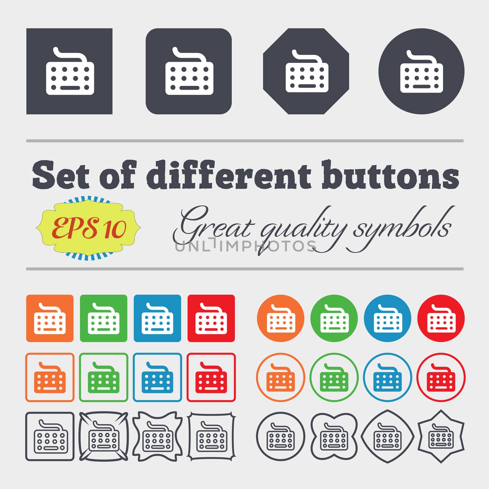 keyboard icon sign. Big set of colorful, diverse, high-quality buttons. illustration