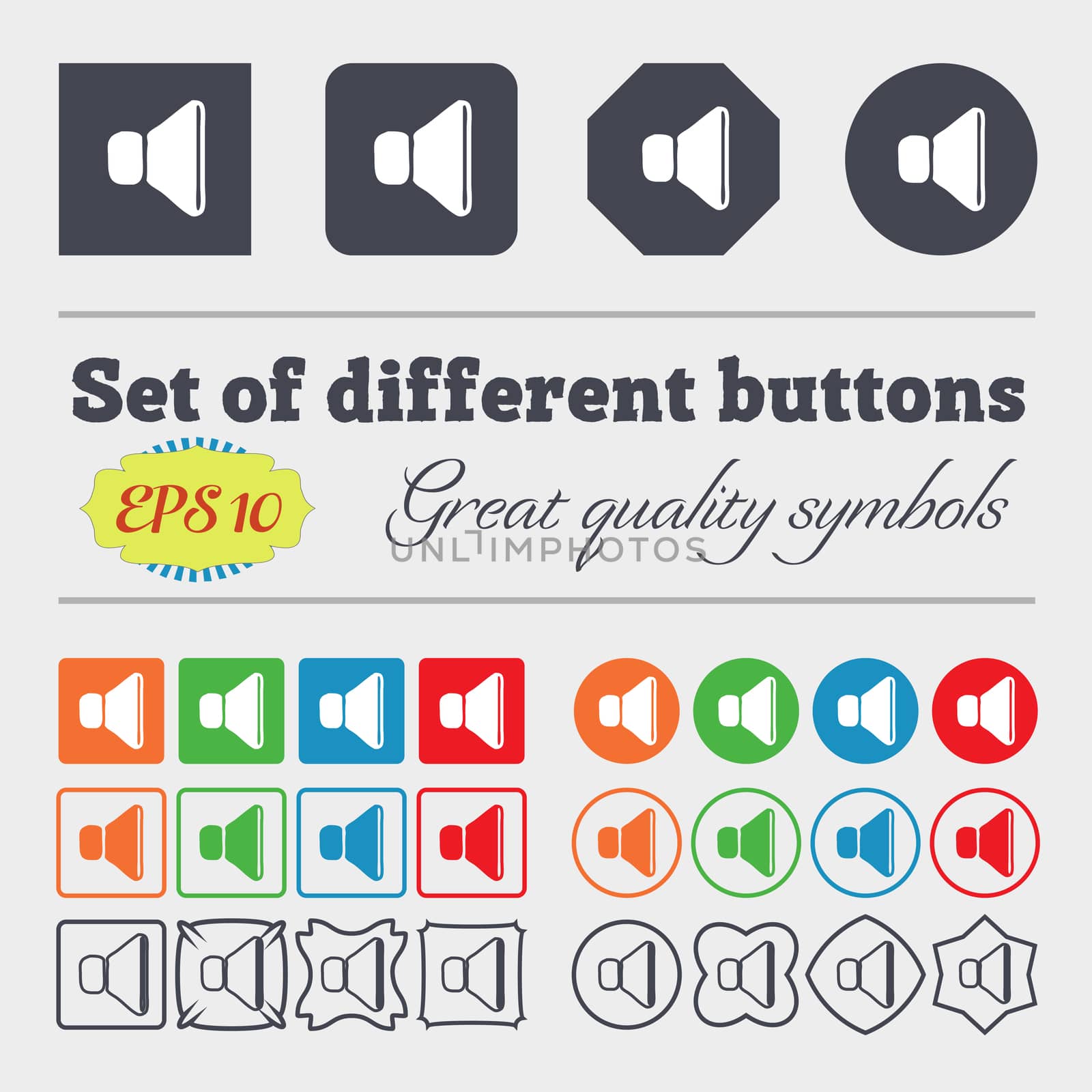 volume, sound icon sign. Big set of colorful, diverse, high-quality buttons. illustration