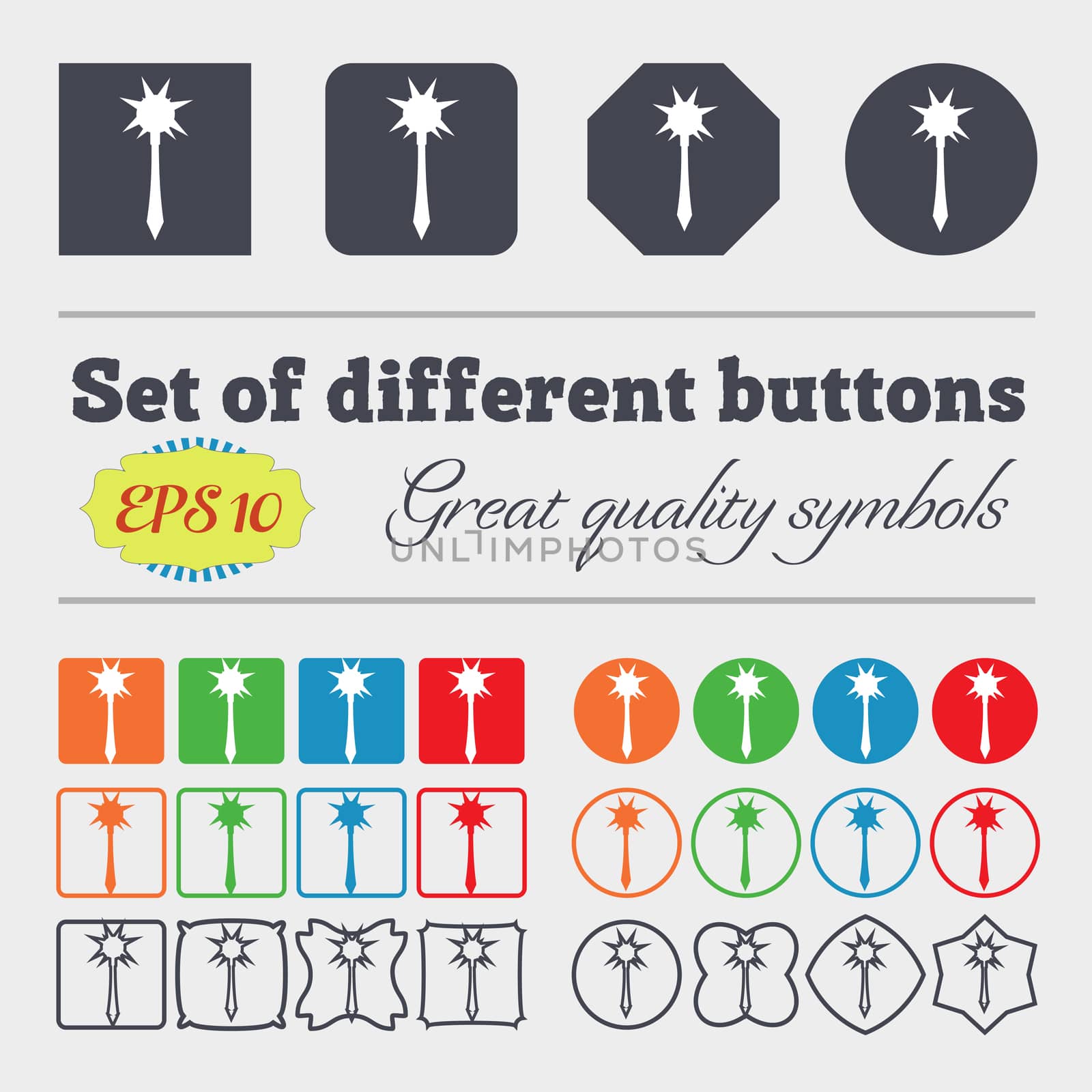 Mace icon sign. Big set of colorful, diverse, high-quality buttons. illustration