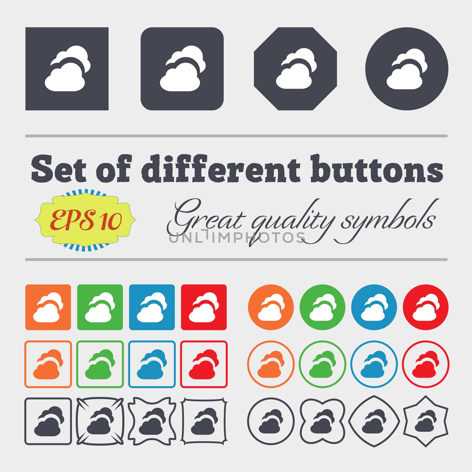Cloud icon sign Big set of colorful, diverse, high-quality buttons. illustration