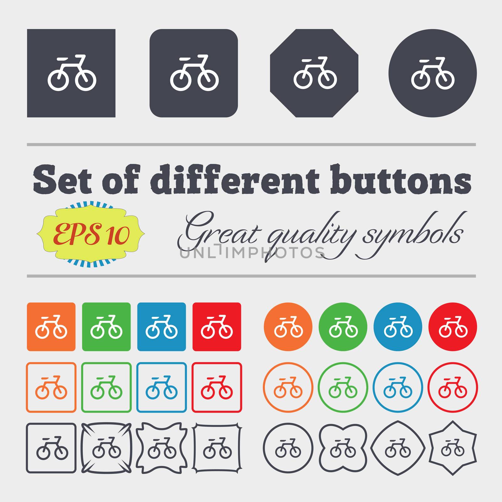 Bicycle icon sign Big set of colorful, diverse, high-quality buttons.  by serhii_lohvyniuk