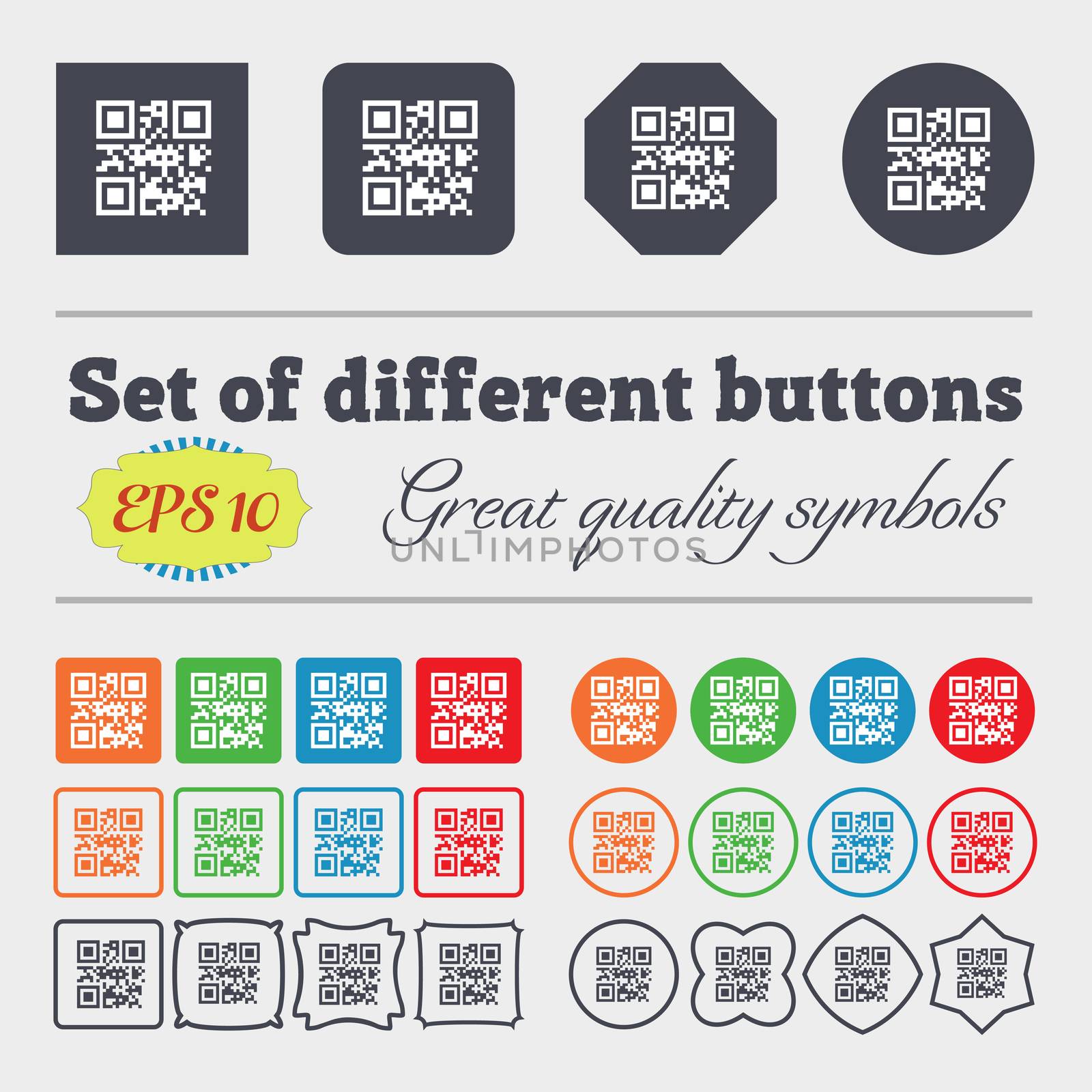 Qr code icon sign. Big set of colorful, diverse, high-quality buttons.  by serhii_lohvyniuk
