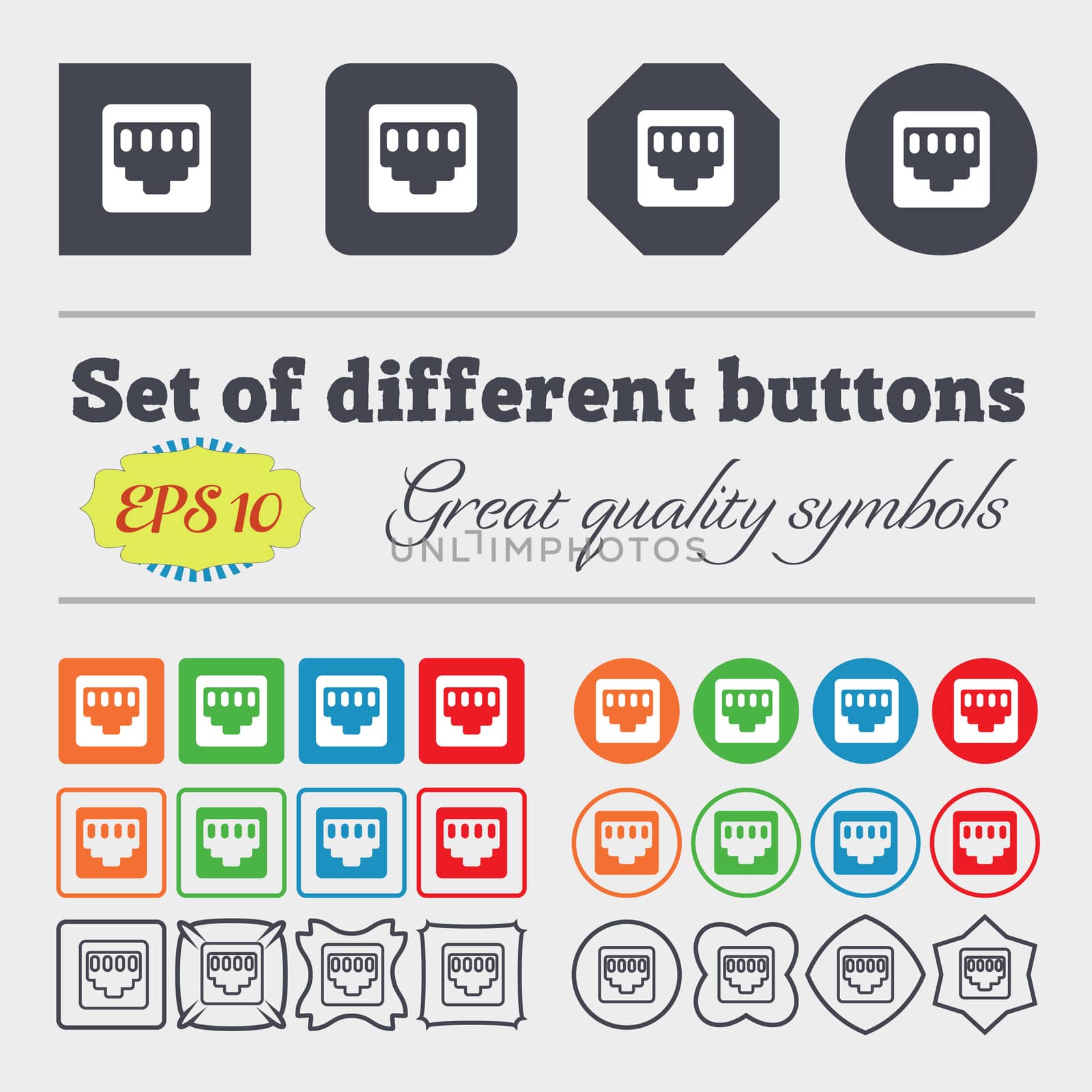 cable rj45, Patch Cord icon sign. Big set of colorful, diverse, high-quality buttons. illustration