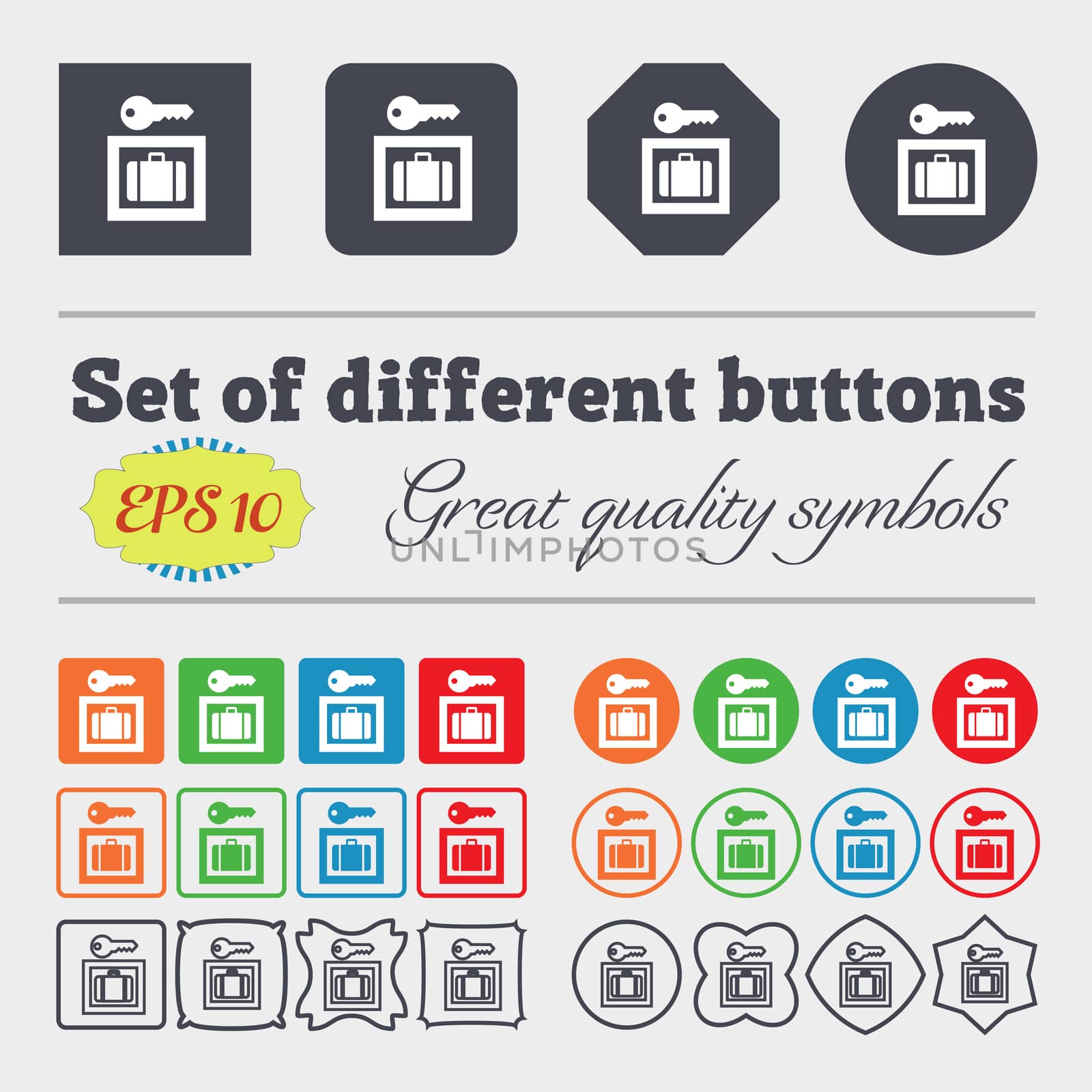 Luggage Storage icon sign. Big set of colorful, diverse, high-quality buttons.  by serhii_lohvyniuk