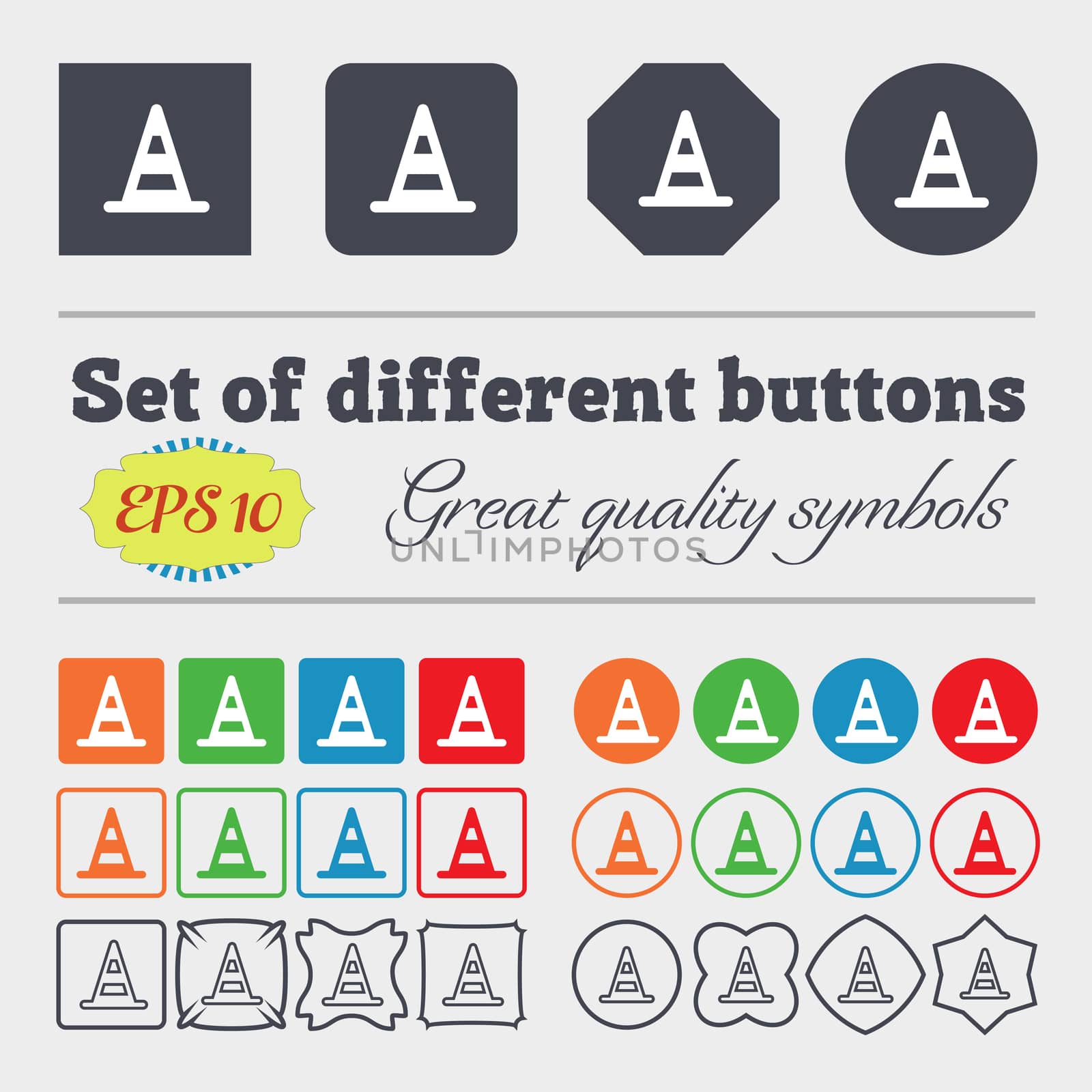 road cone icon sign. Big set of colorful, diverse, high-quality buttons. illustration