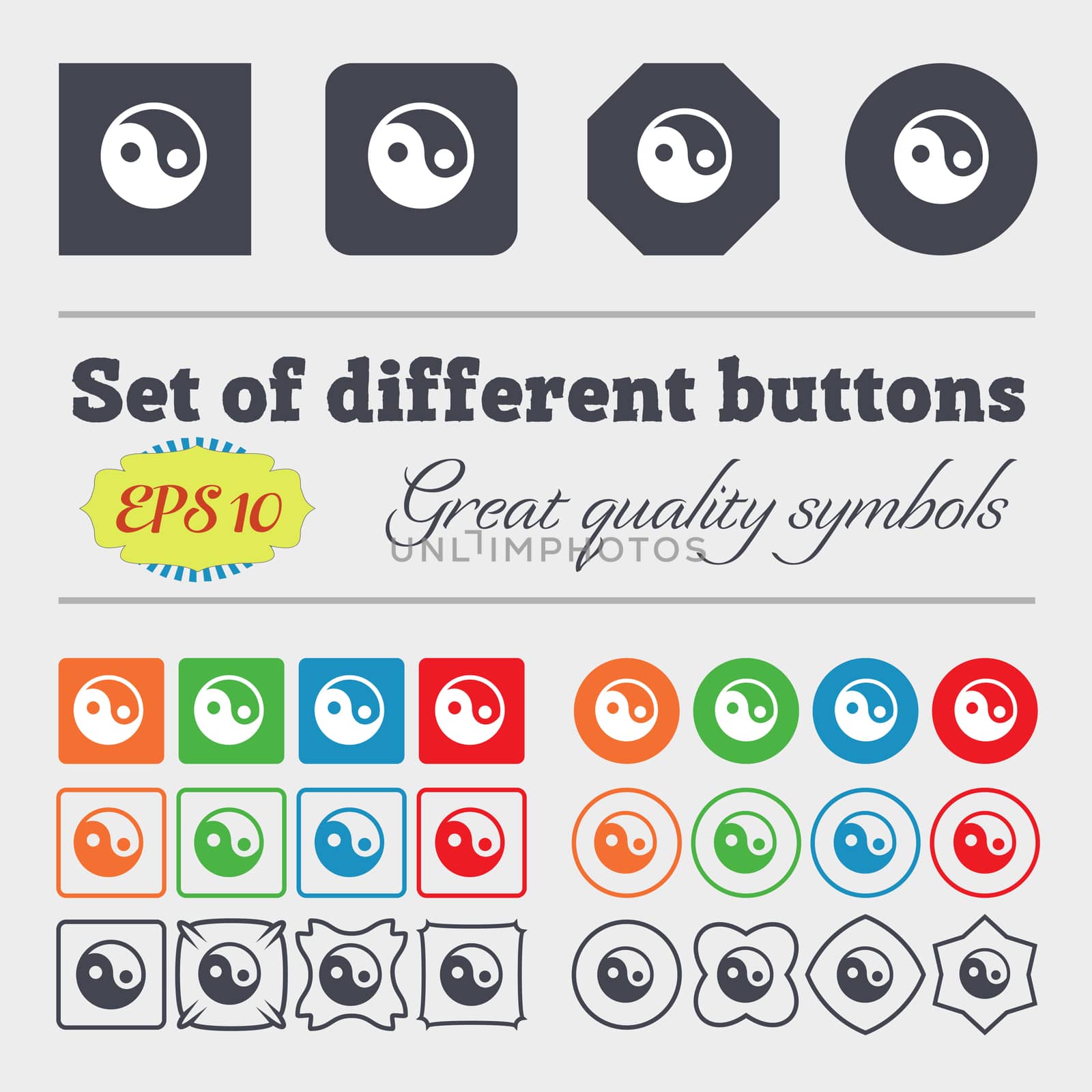 Ying yang icon sign Big set of colorful, diverse, high-quality buttons.  by serhii_lohvyniuk