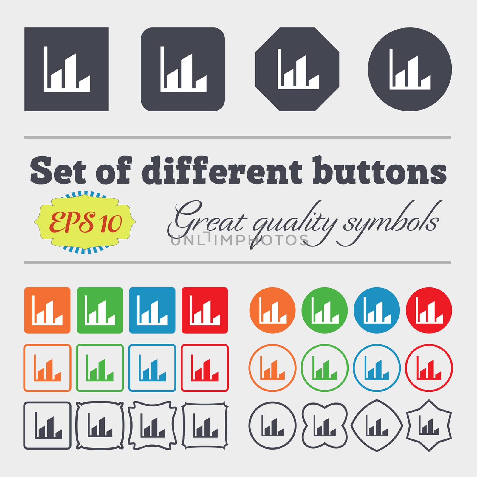 Chart icon sign. Big set of colorful, diverse, high-quality buttons. illustration