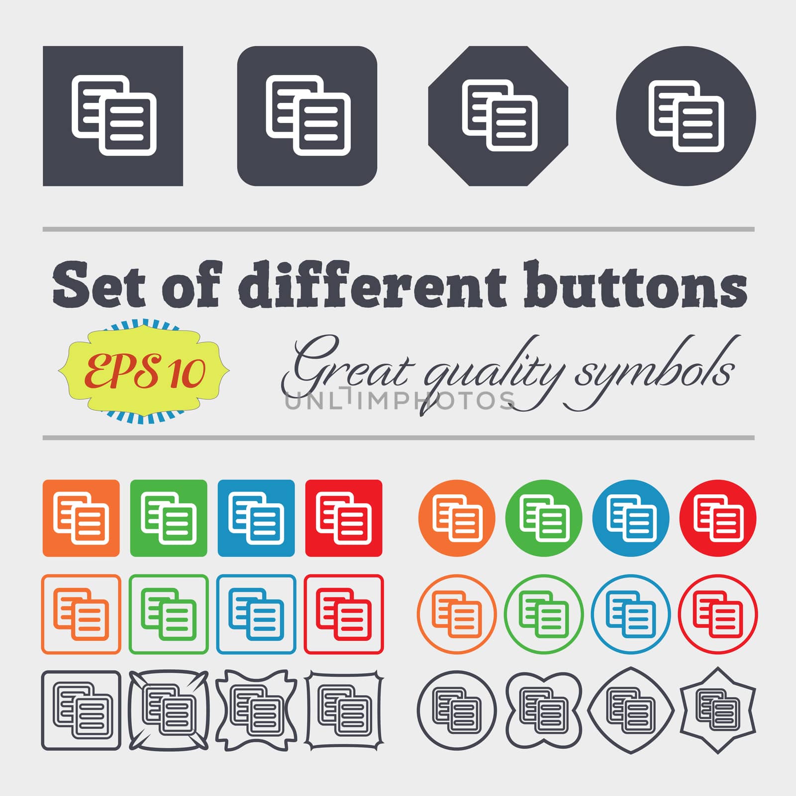 copy icon sign. Big set of colorful, diverse, high-quality buttons. illustration