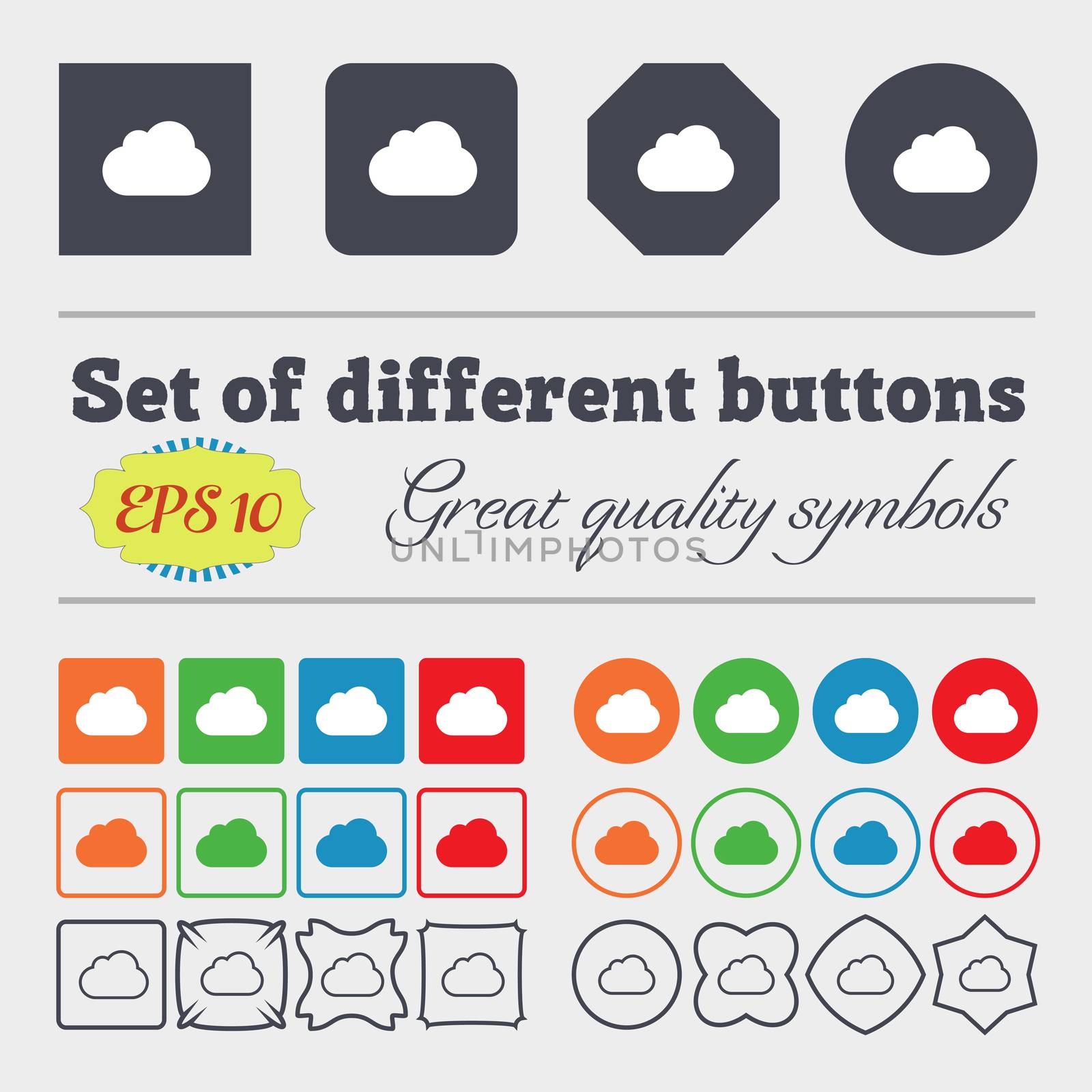 cloud icon sign. Big set of colorful, diverse, high-quality buttons. illustration