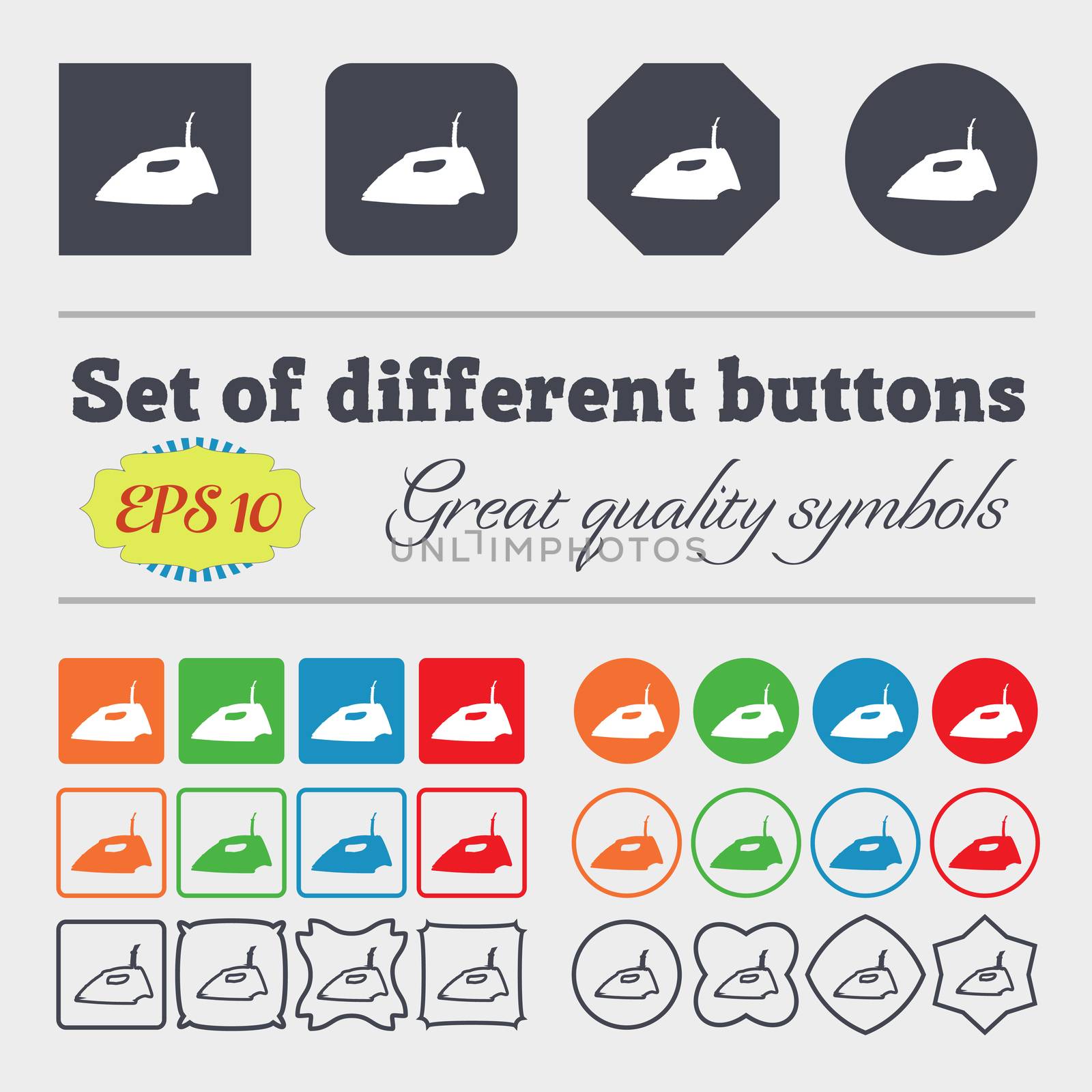 Iron icon sign. Big set of colorful, diverse, high-quality buttons.  by serhii_lohvyniuk