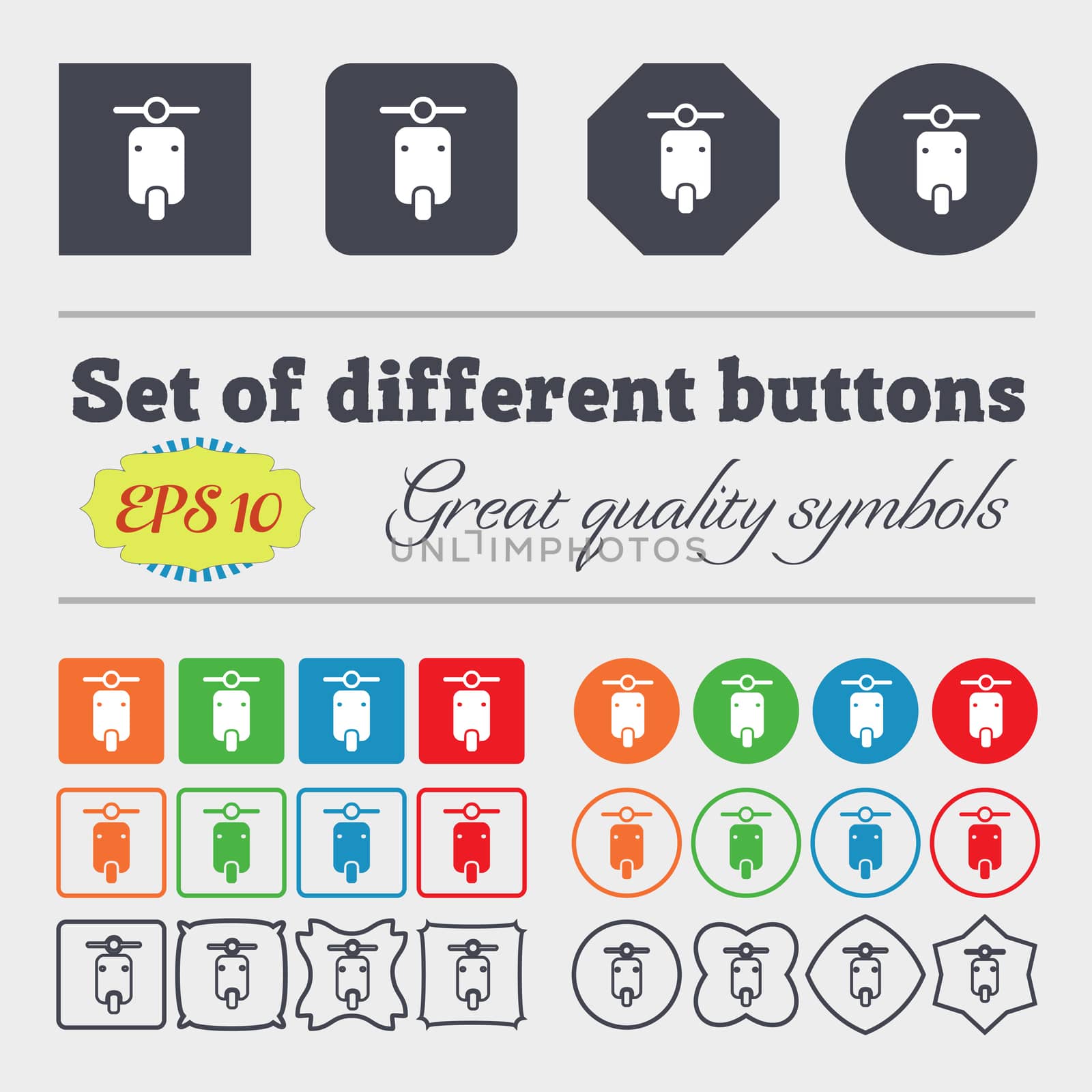 motorcycle icon sign. Big set of colorful, diverse, high-quality buttons. illustration