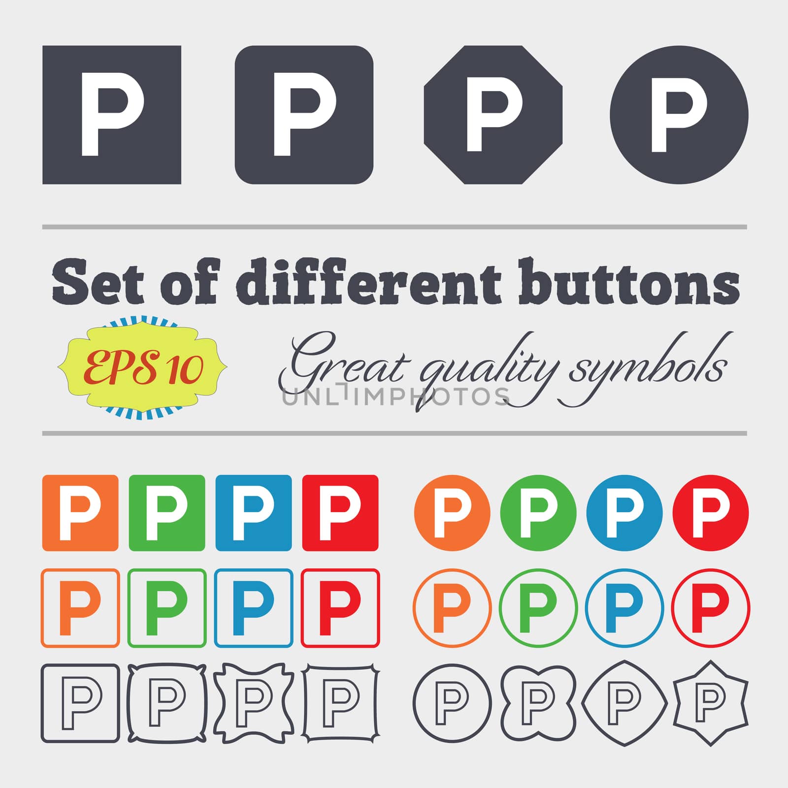 parking icon sign. Big set of colorful, diverse, high-quality buttons. illustration