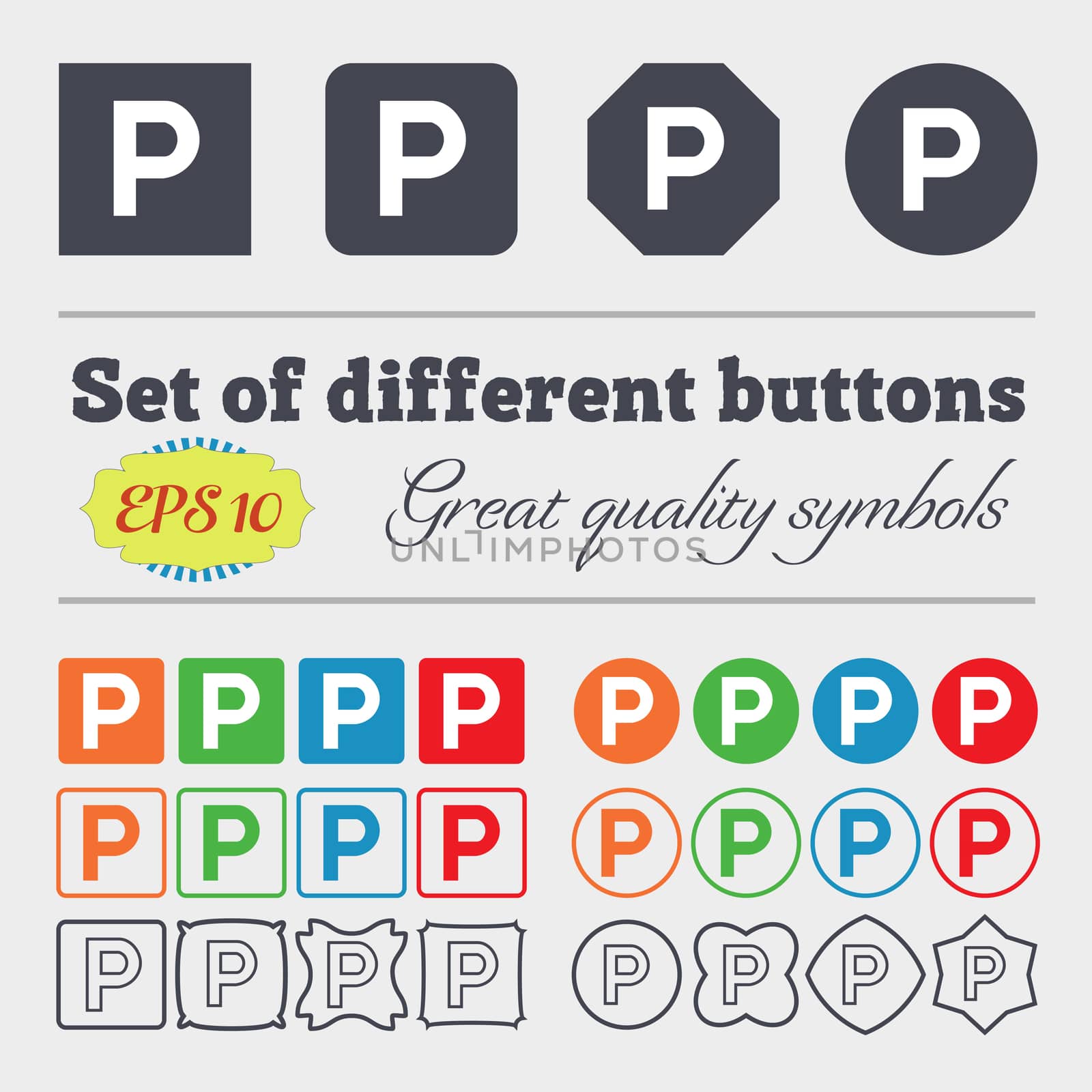 parking icon sign. Big set of colorful, diverse, high-quality buttons. illustration