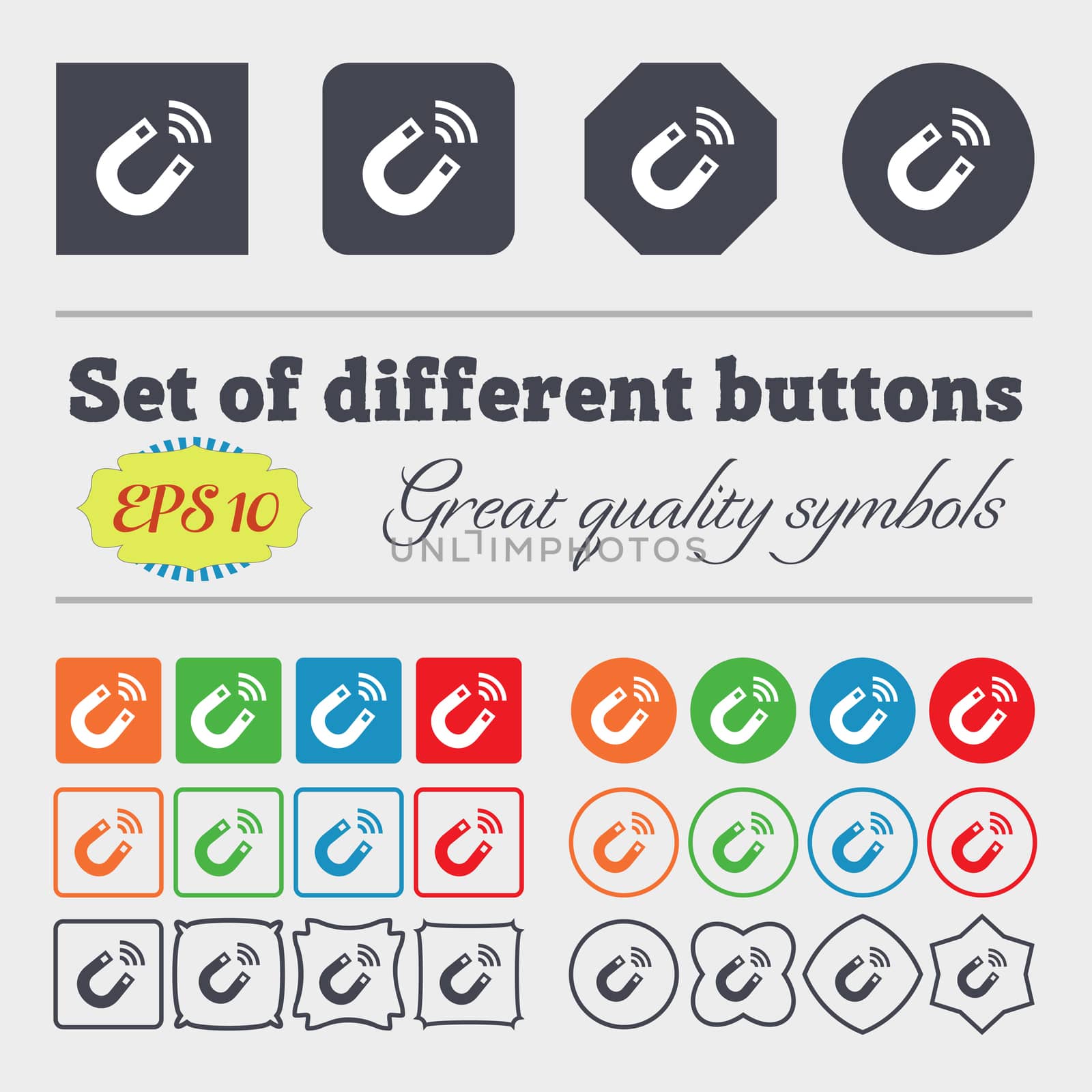 Magnet icon sign. Big set of colorful, diverse, high-quality buttons. illustration