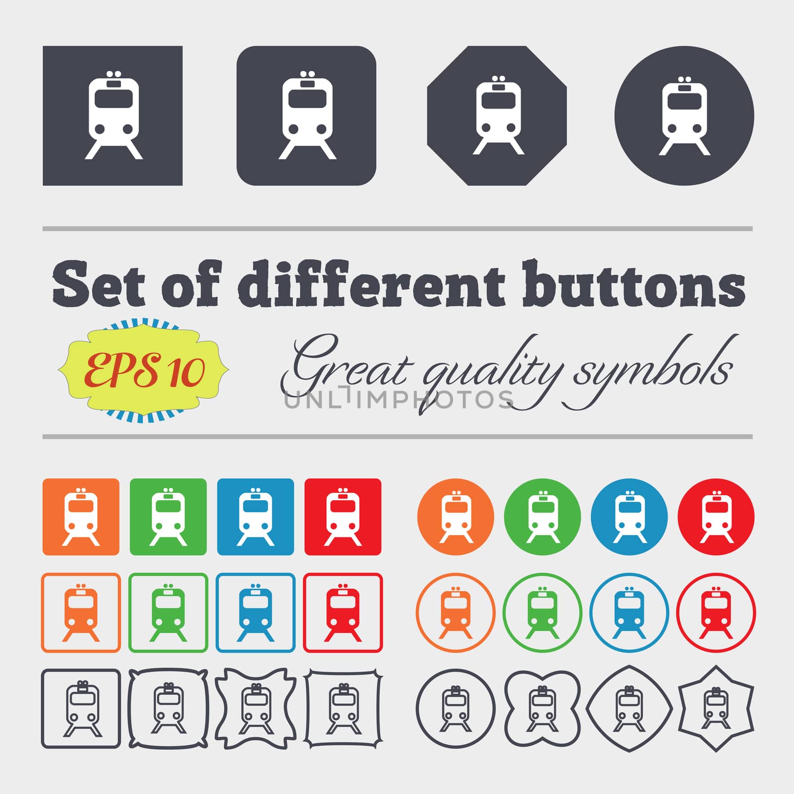 train icon sign. Big set of colorful, diverse, high-quality buttons. illustration