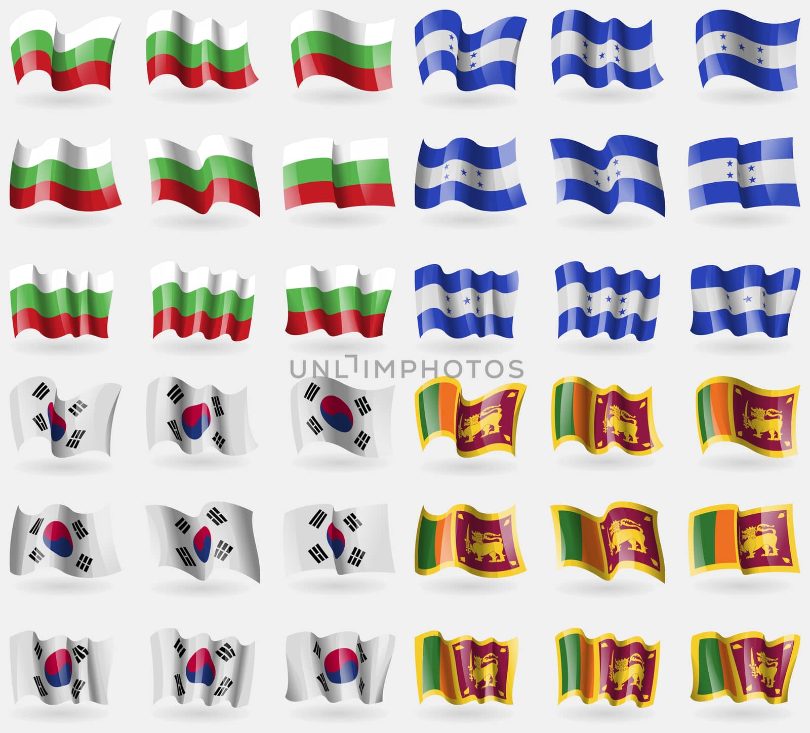 Bulgaria, Honduras, Korea South, Sri Lanka. Set of 36 flags of the countries of the world. illustration