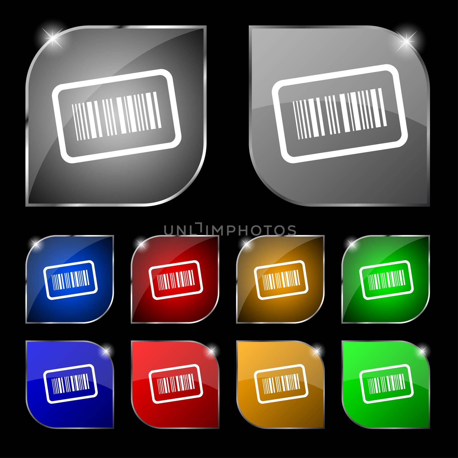 Barcode icon sign. Set of ten colorful buttons with glare. illustration