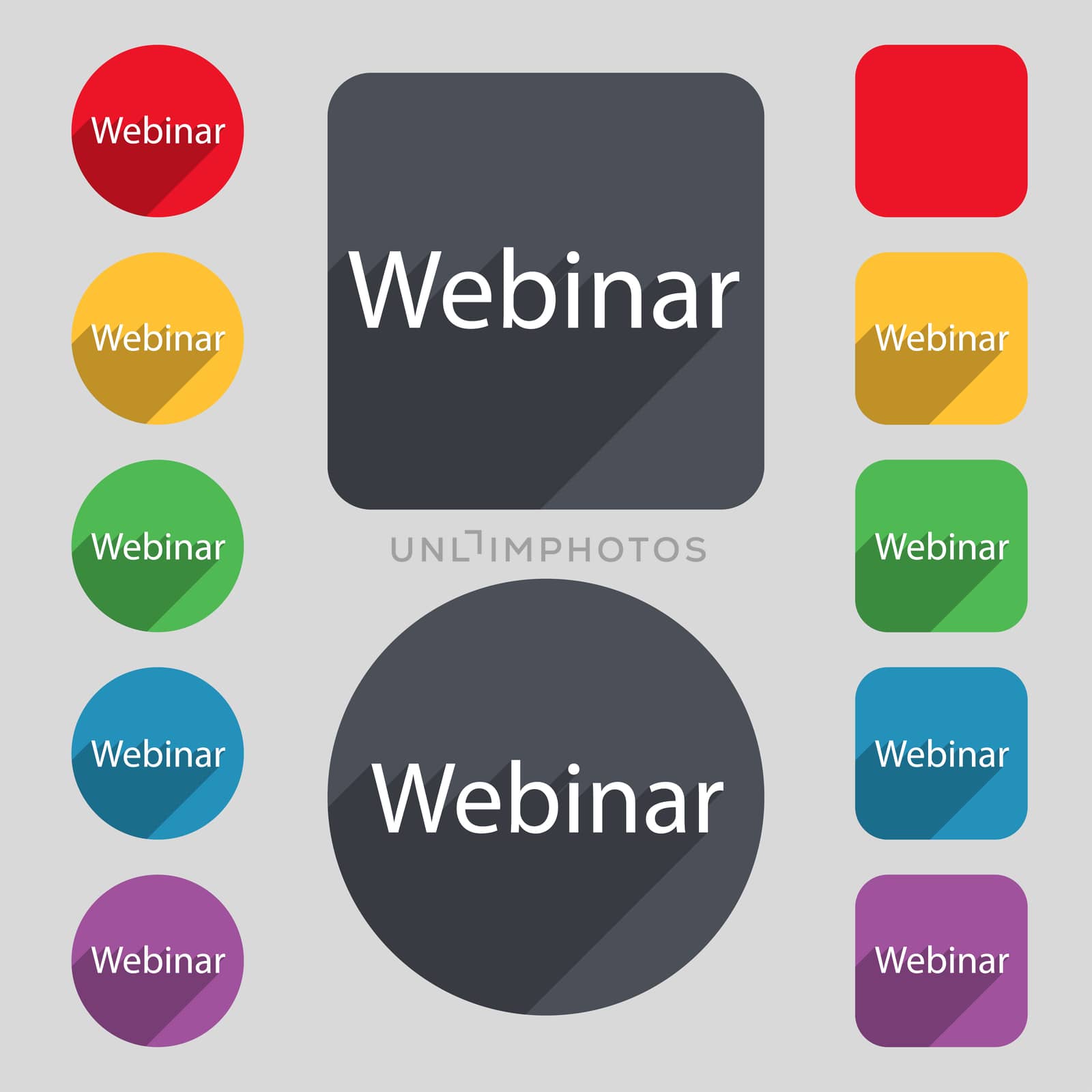 Webinar web camera sign icon. Online Web-study symbol. Website e-learning navigation. Set of colored buttons  by serhii_lohvyniuk