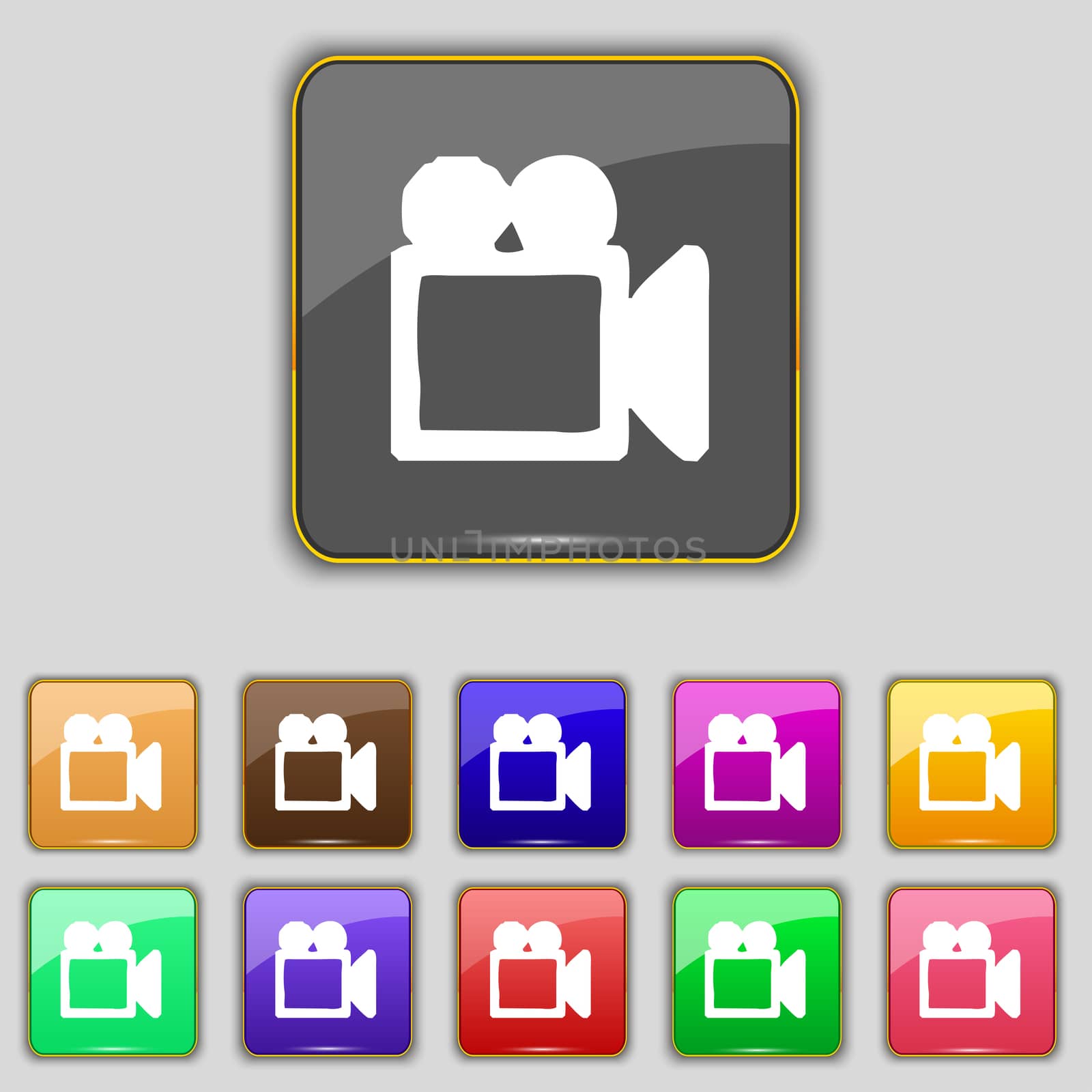 camcorder icon sign. Set with eleven colored buttons for your site. illustration