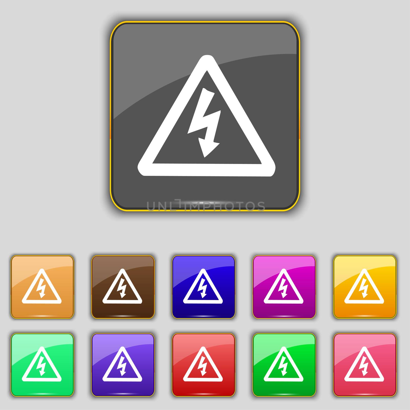 voltage icon sign. Set with eleven colored buttons for your site. illustration
